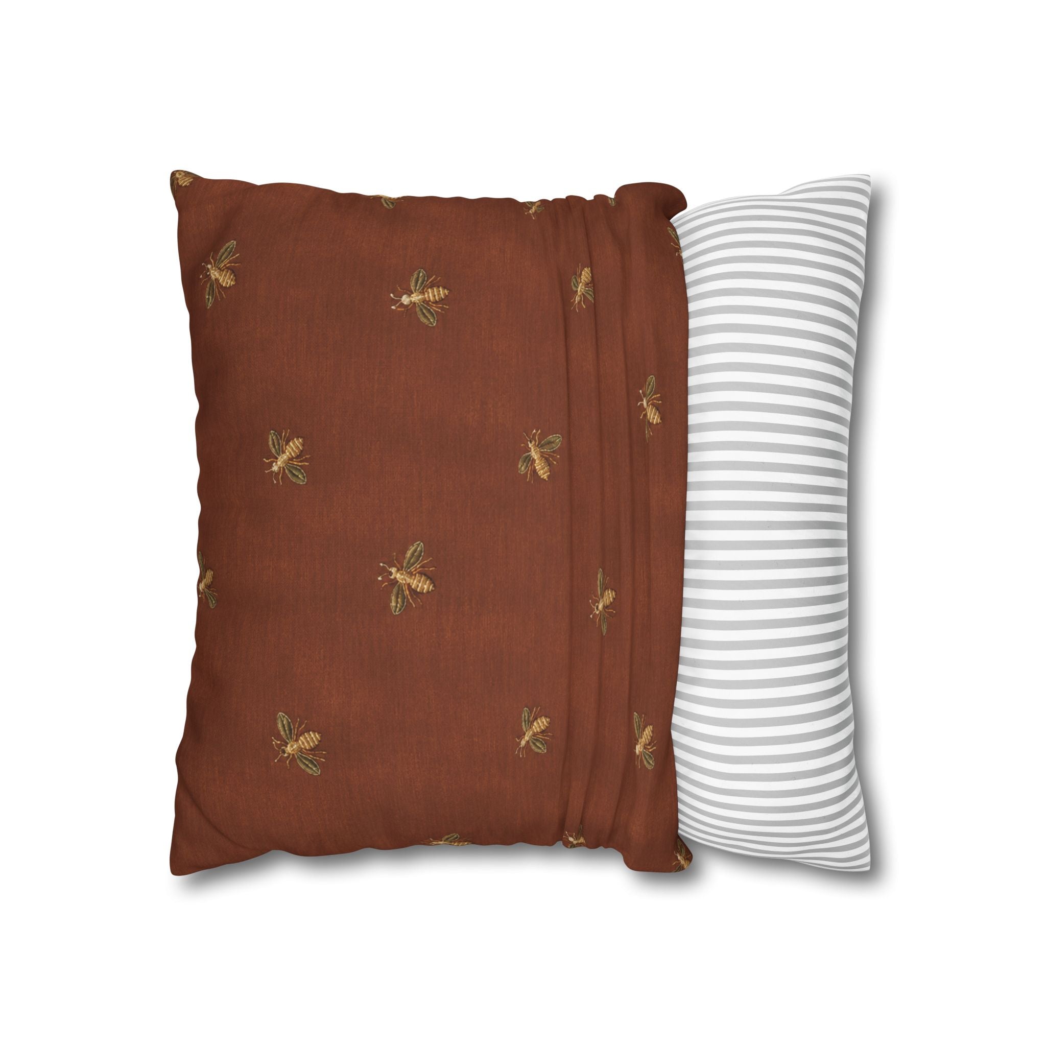 Bee Pattern Square Pillowcase — Rustic Rust Decorative Throw Pillow Cover