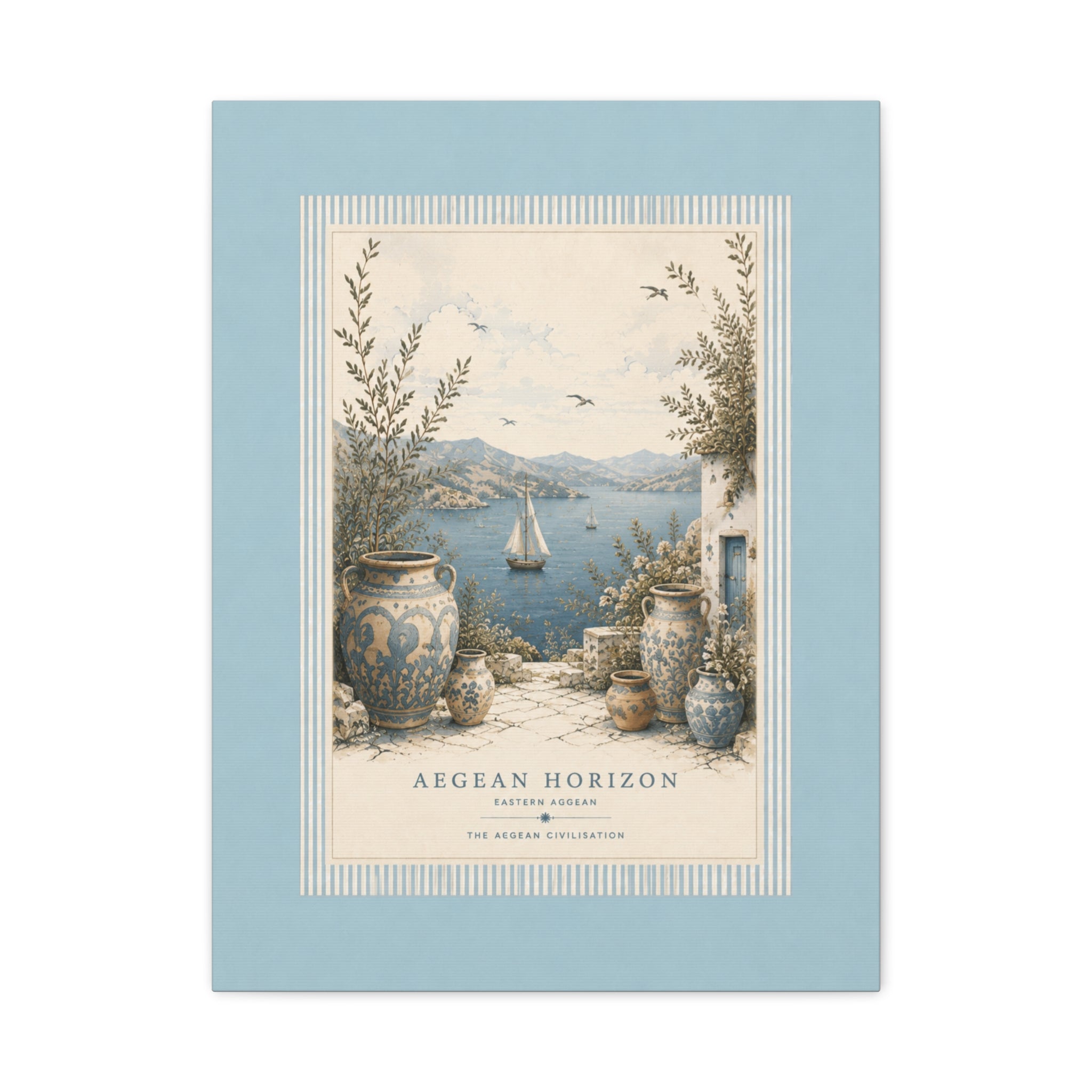 Eastern Aegean Coastal Illustration - Blue Ceramic Vase Art Decor - Mediterranean Coastal Wall Art - Solen
