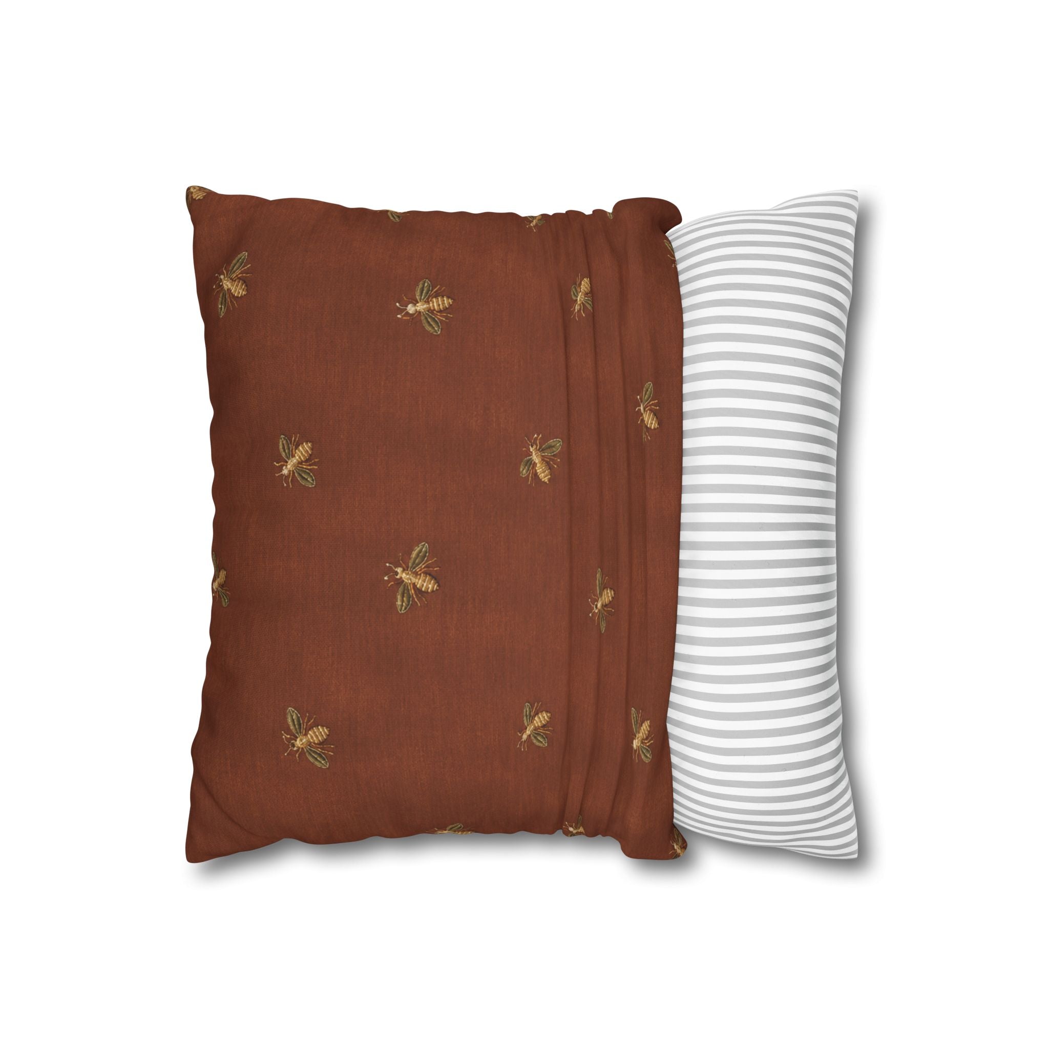 Bee Pattern Square Pillowcase — Rustic Rust Decorative Throw Pillow Cover