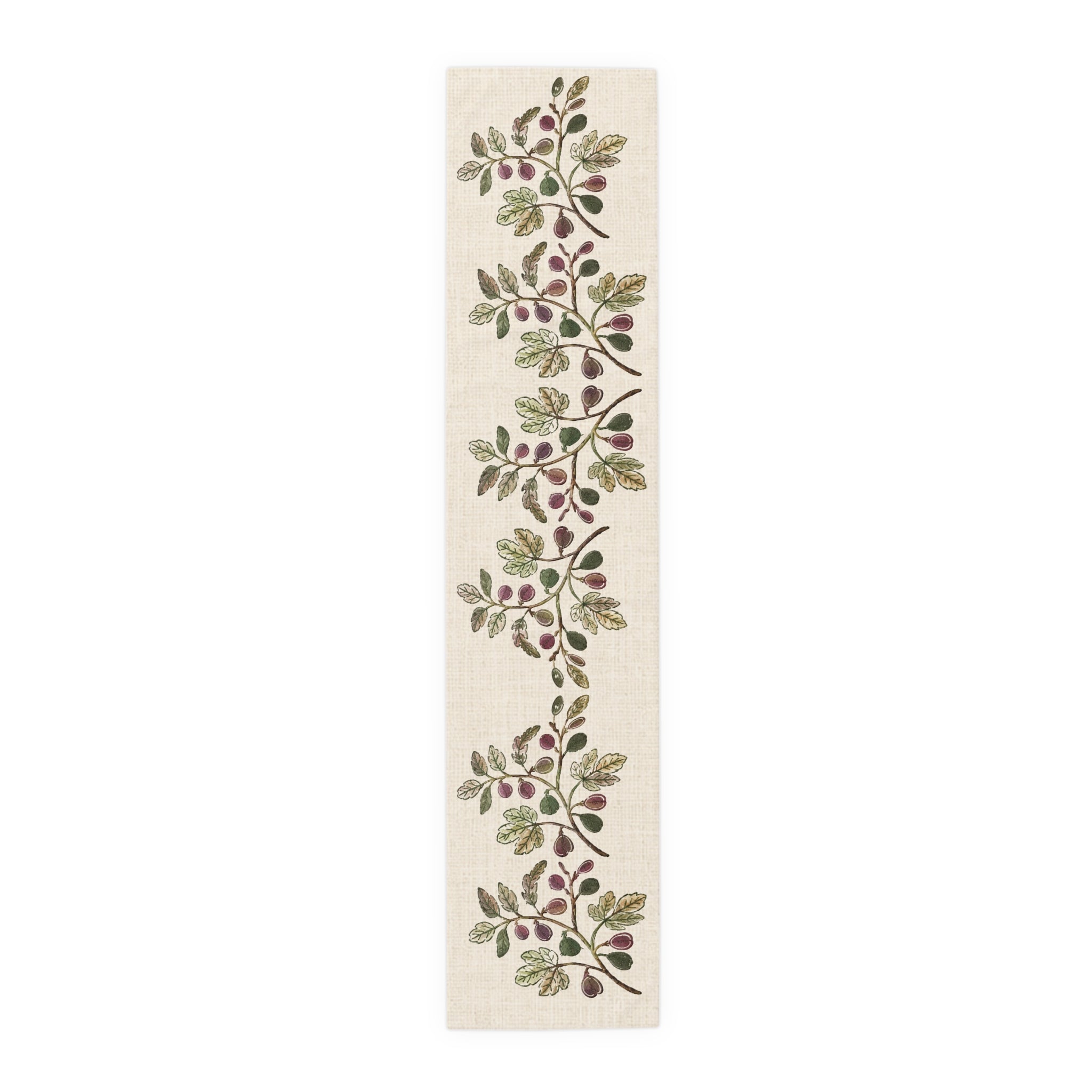 Fig Branch Botanical Table Runner, Cotton Mediterranean Runner, Neutral Fig Tree Kitchen Decor, Rustic Dining Linen, Solen