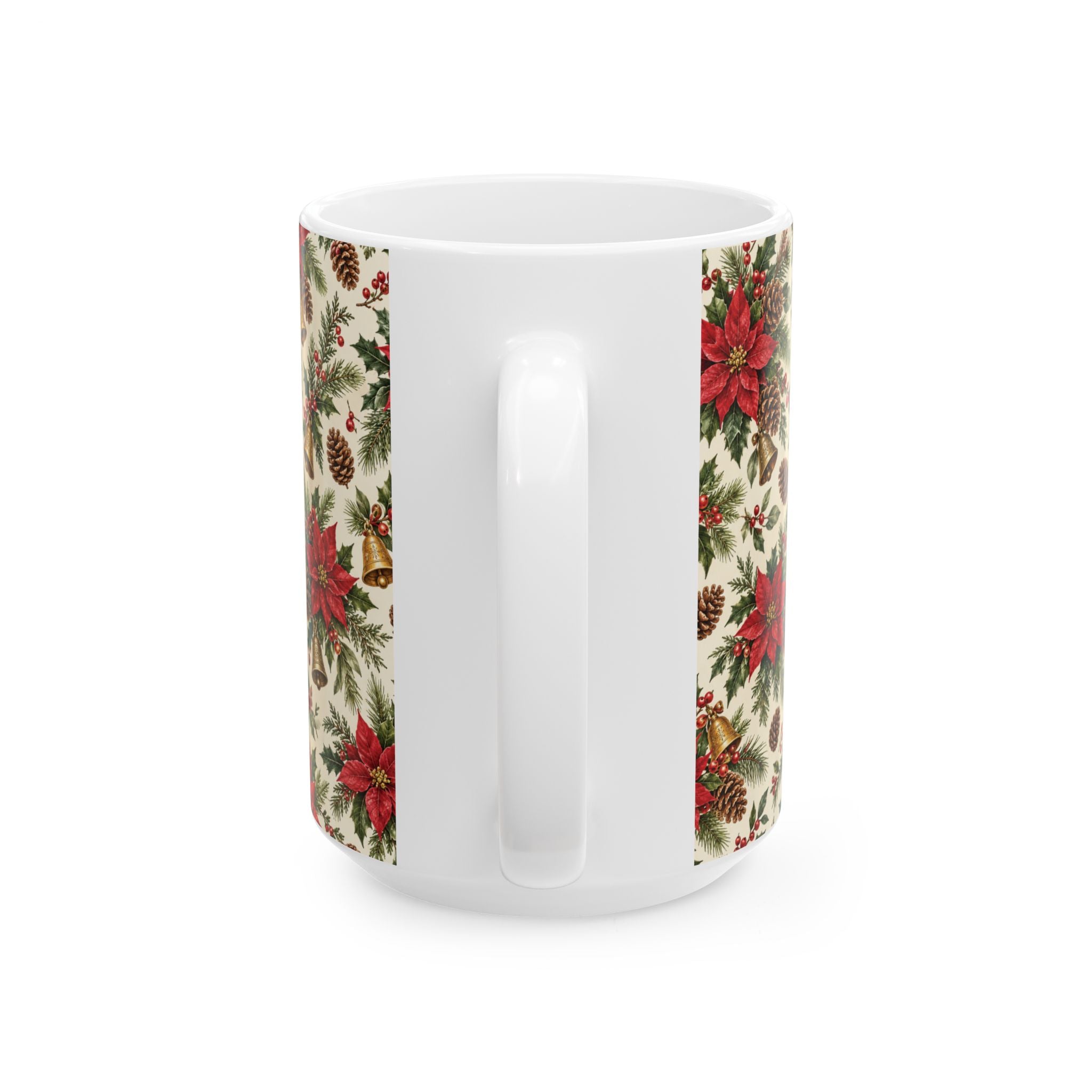 Poinsettia & Pinecone Christmas Mug – Festive Holiday Ceramic Coffee Cup (11oz, 15oz)