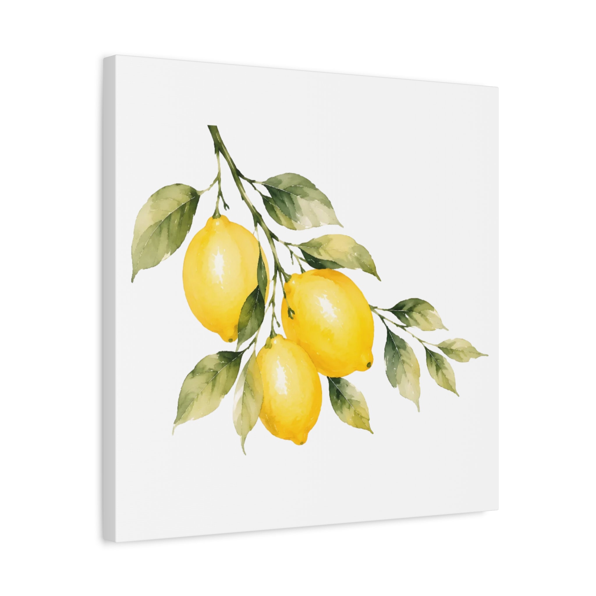 Lemon Branch Watercolor Canvas Print, Mediterranean Citrus Wall Art, Yellow Lemon Kitchen Decor, Golden Hour Botanical Art, Solen