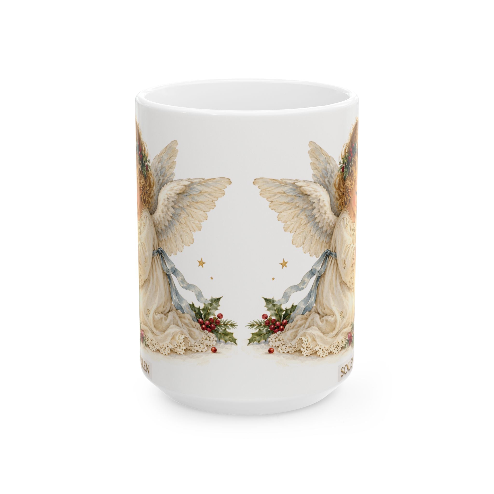 Angel Christmas Mug — Vintage Angel with Holly 11oz/15oz Ceramic Mug