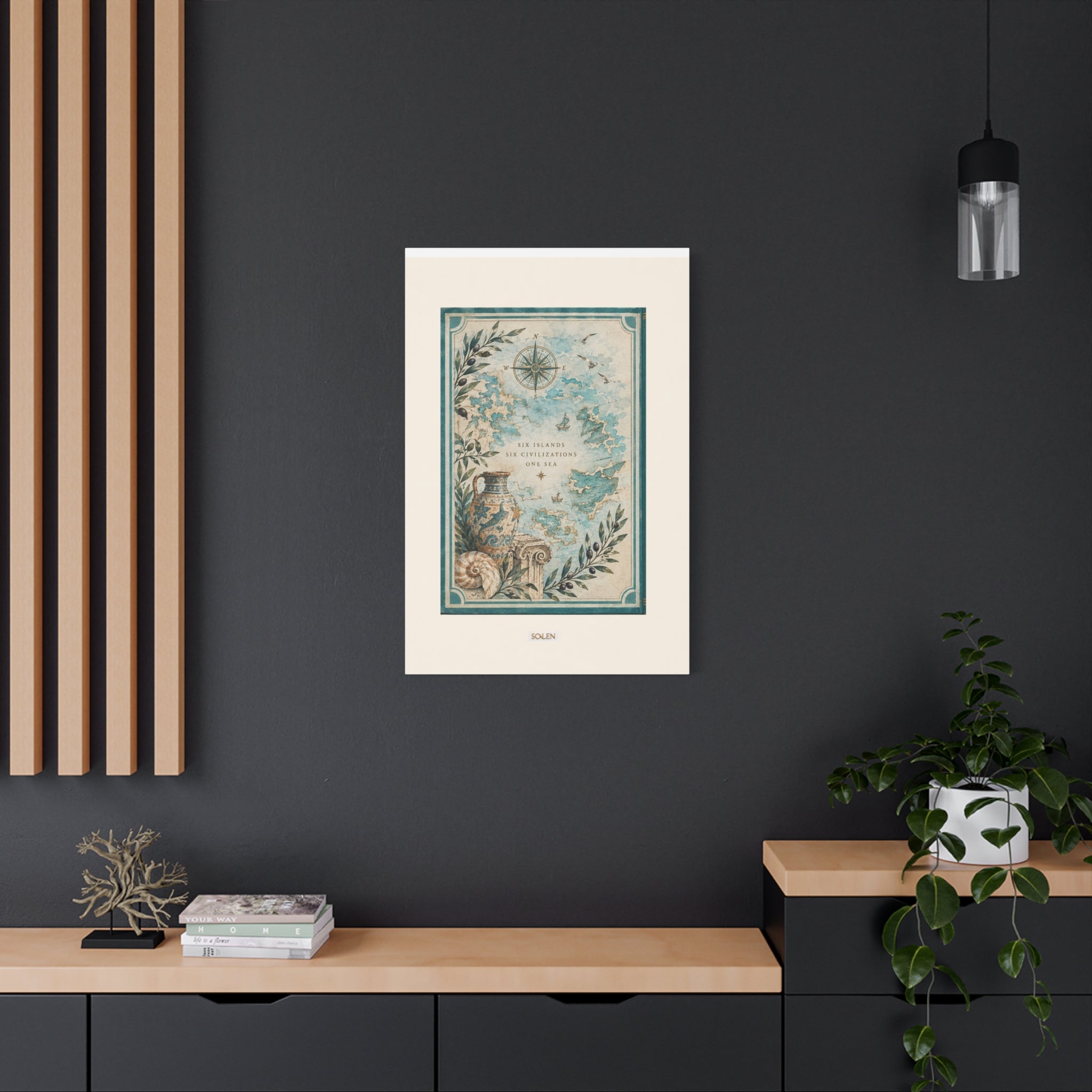 Coastal Map Canvas Print, Six Islands Mediterranean Wall Art, Vintage Sea Chart Decor, Ancient Civilizations Map Art, Solen