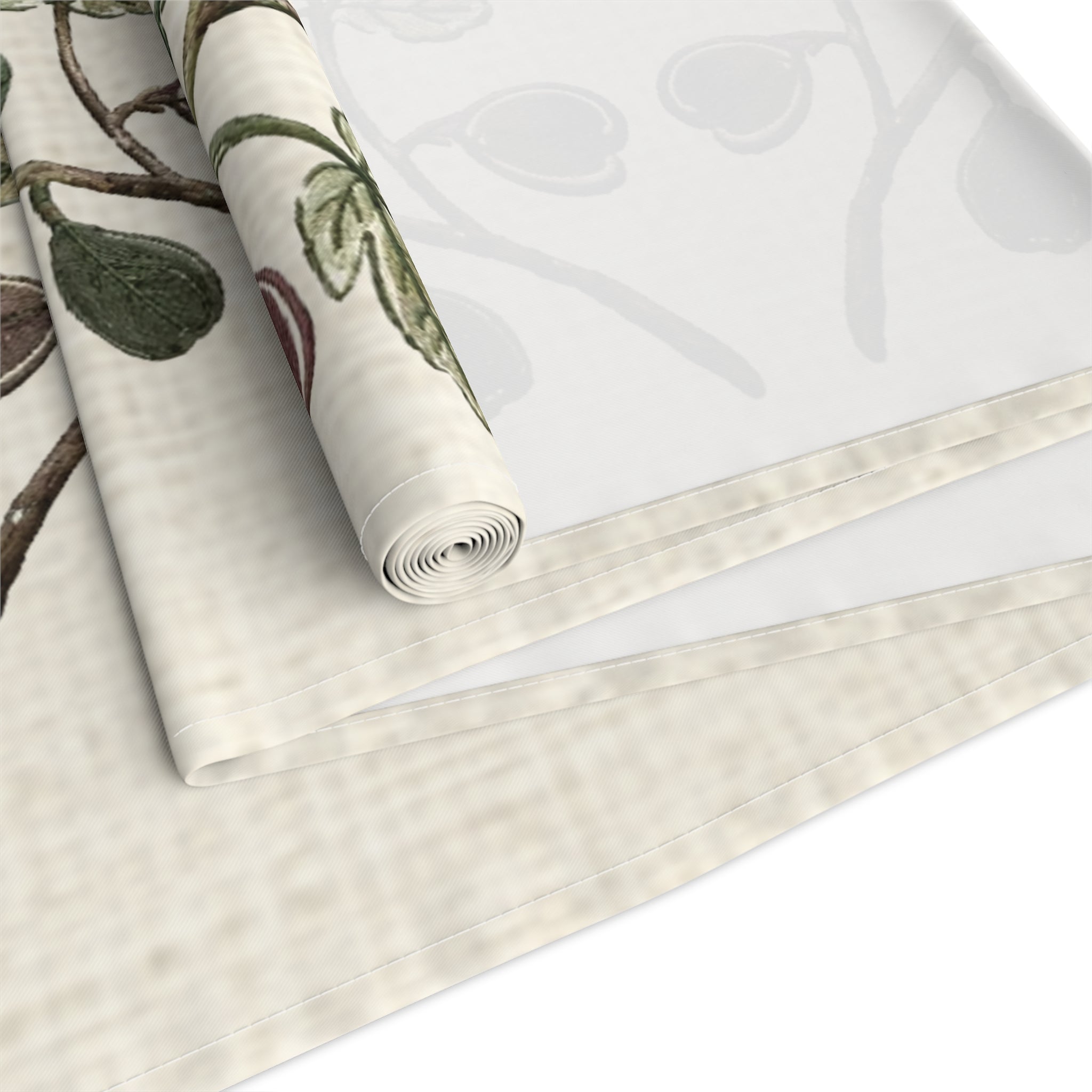 Fig Branch Botanical Table Runner, Cotton Mediterranean Runner, Neutral Fig Tree Kitchen Decor, Rustic Dining Linen, Solen