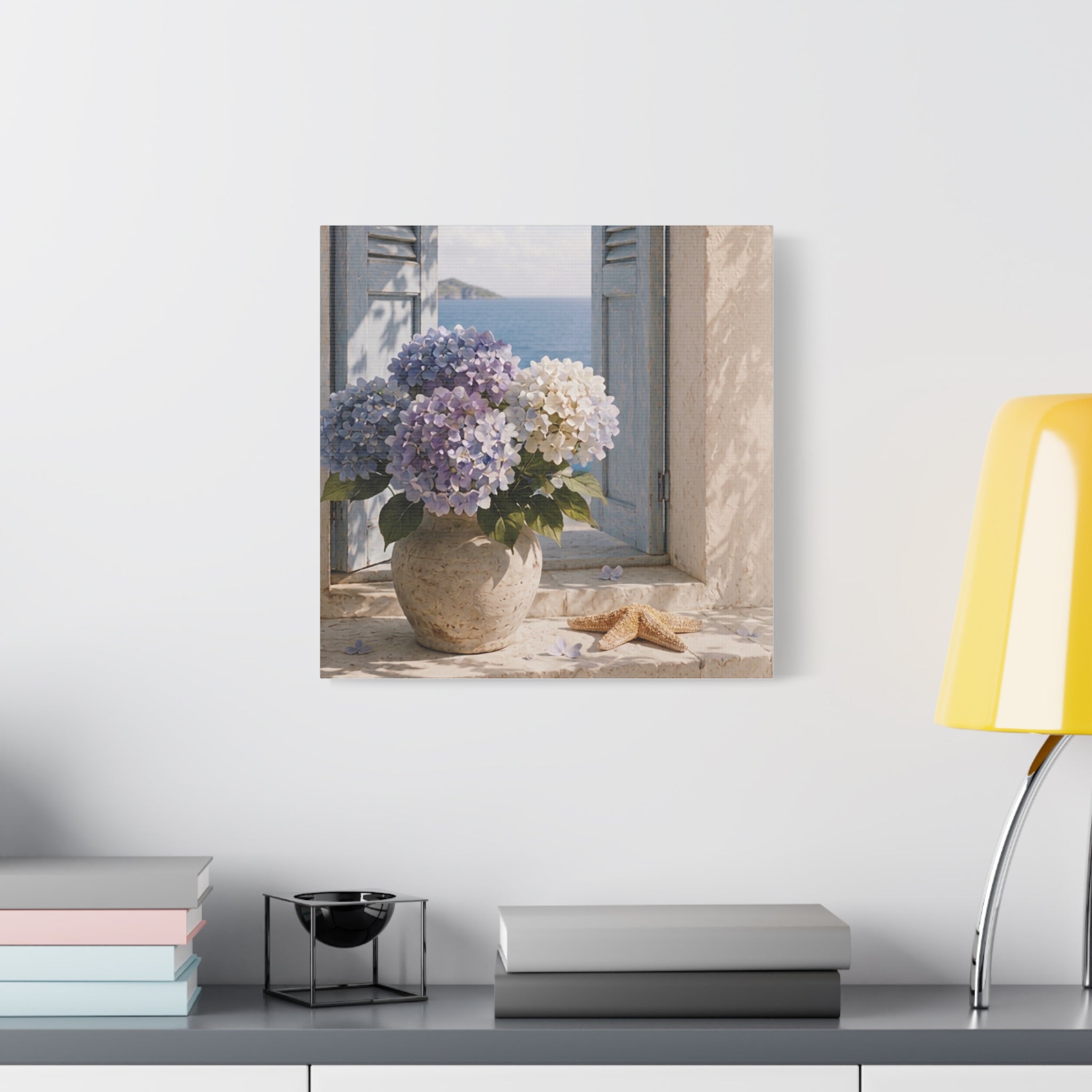 Hydrangea Seaside Canvas Art, Blue Hydrangea Coastal Wall Art, Solen