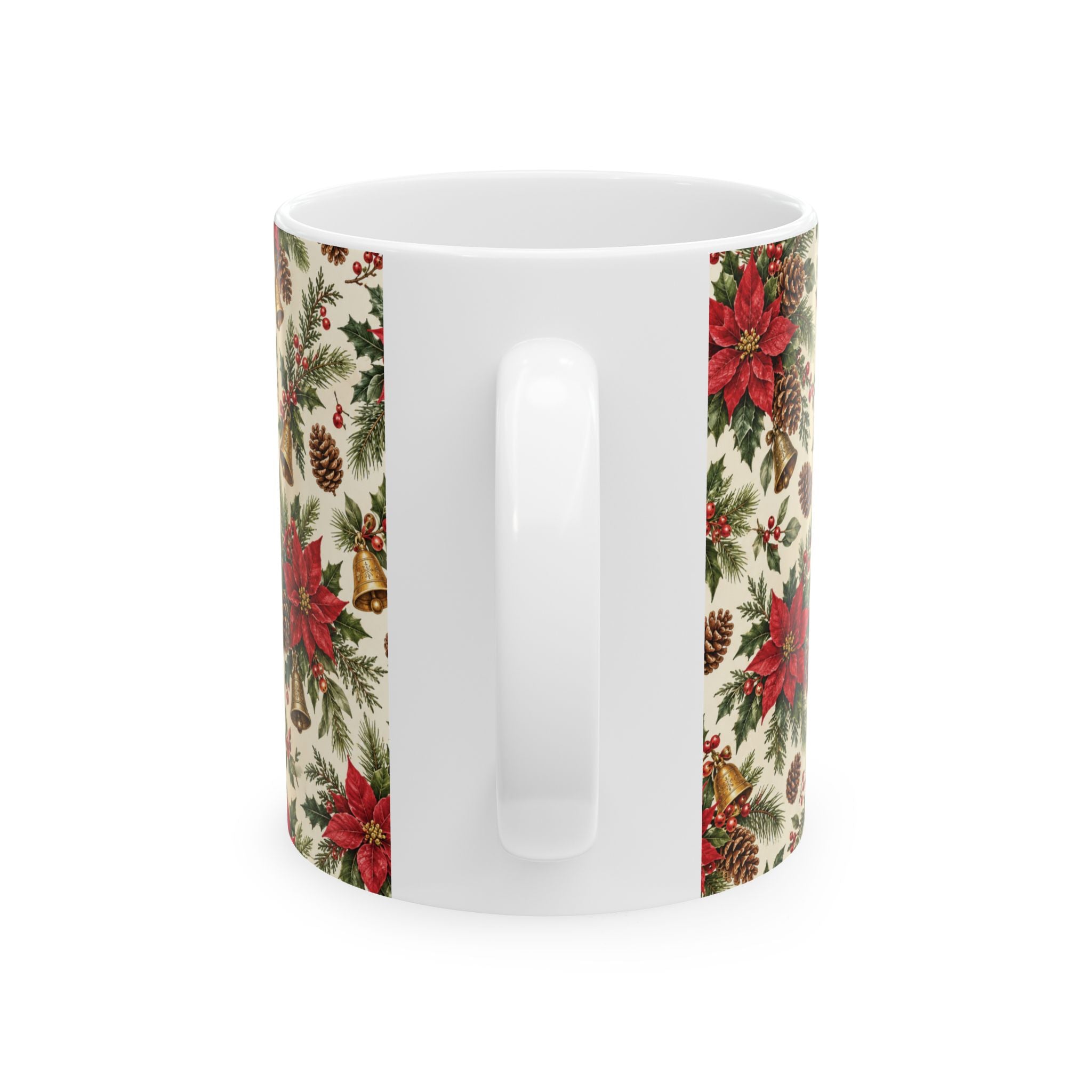 Poinsettia & Pinecone Christmas Mug – Festive Holiday Ceramic Coffee Cup (11oz, 15oz)