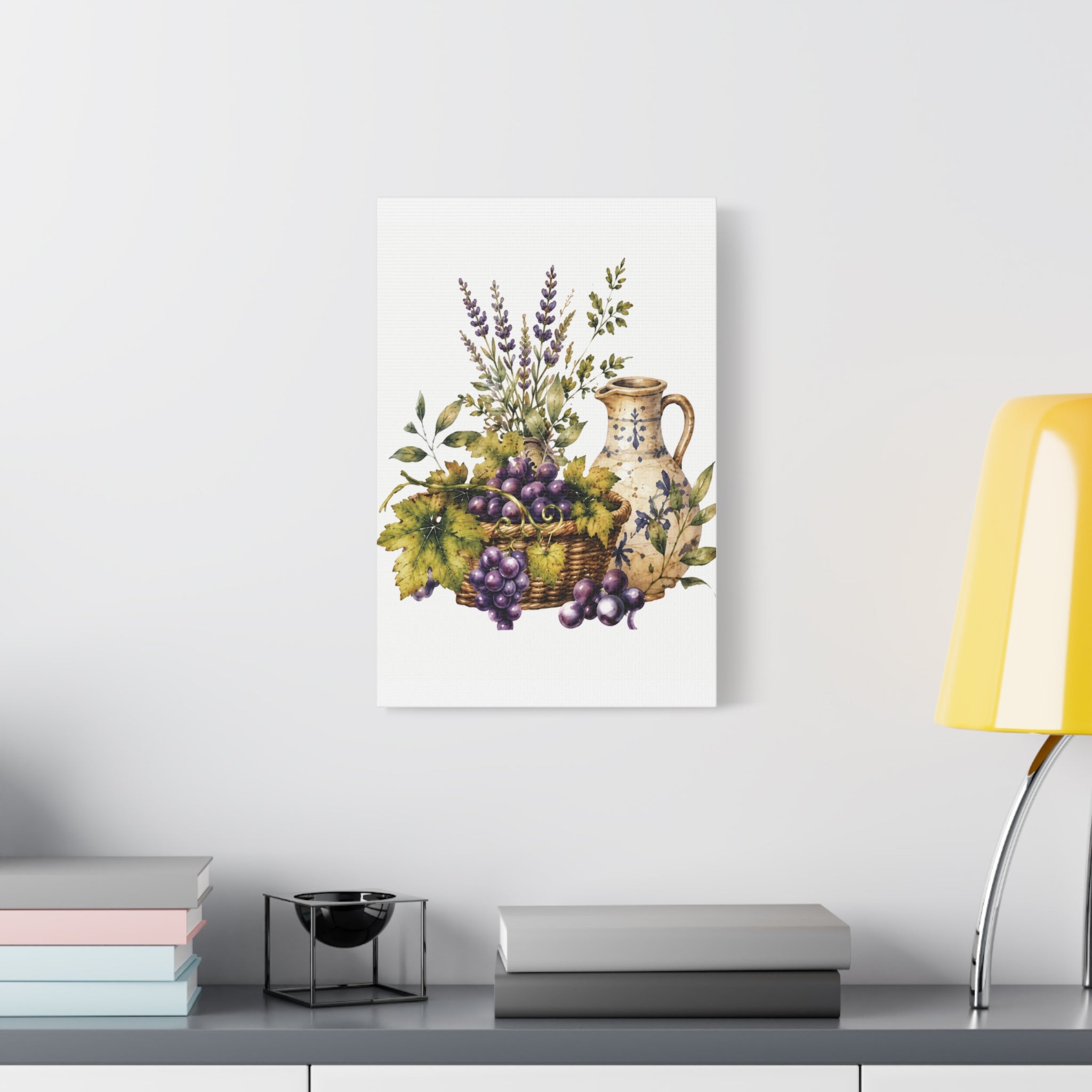 Grape & Lavender Still Life Canvas Print, Tuscan Vineyard Wall Art, Mediterranean Kitchen Decor, Botanical Dining Room Art, Solen