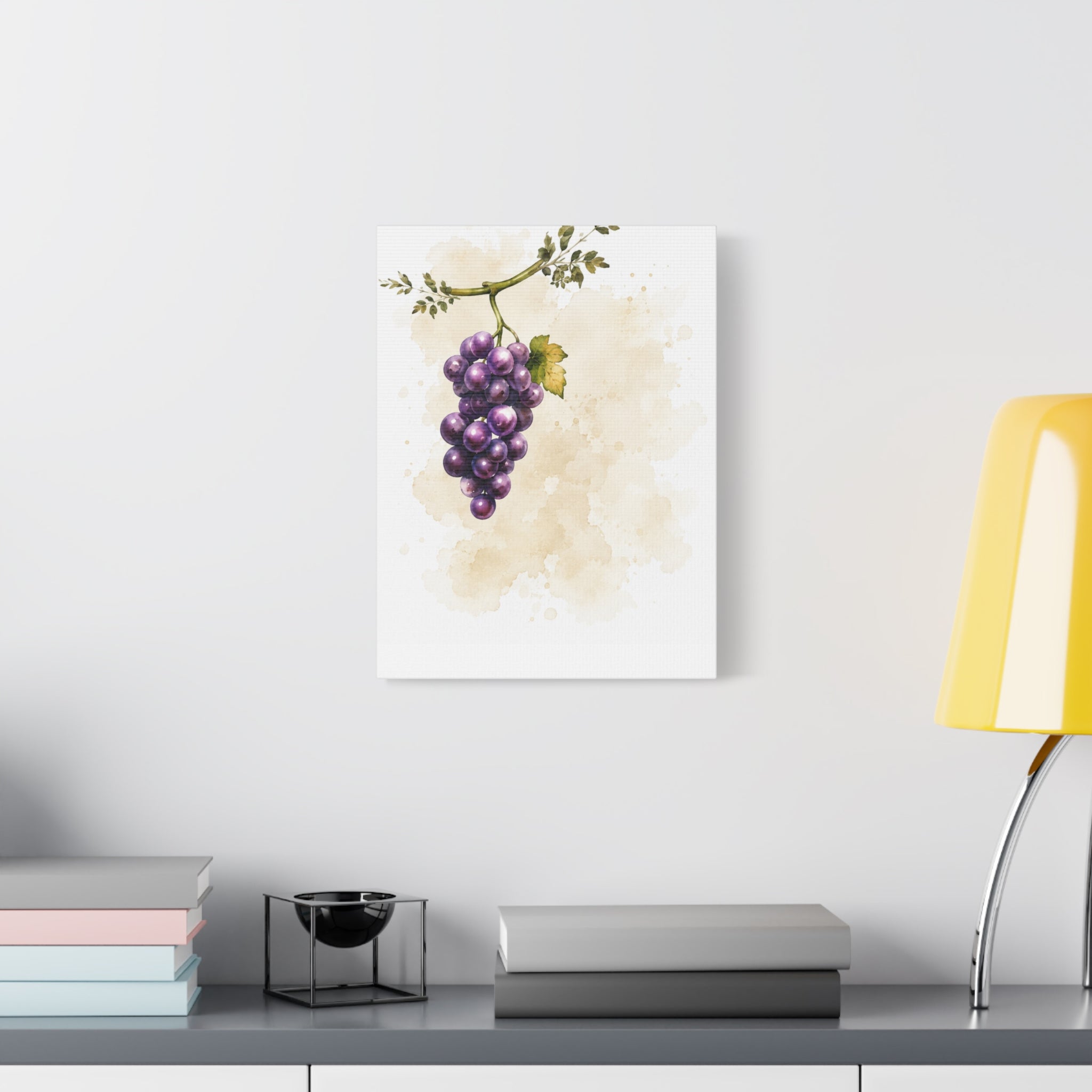 Grape Watercolor Canvas Print, Purple Vine Botanical Wall Art, Tuscan Vineyard Kitchen Decor, Neutral Dining Room Art, Solen