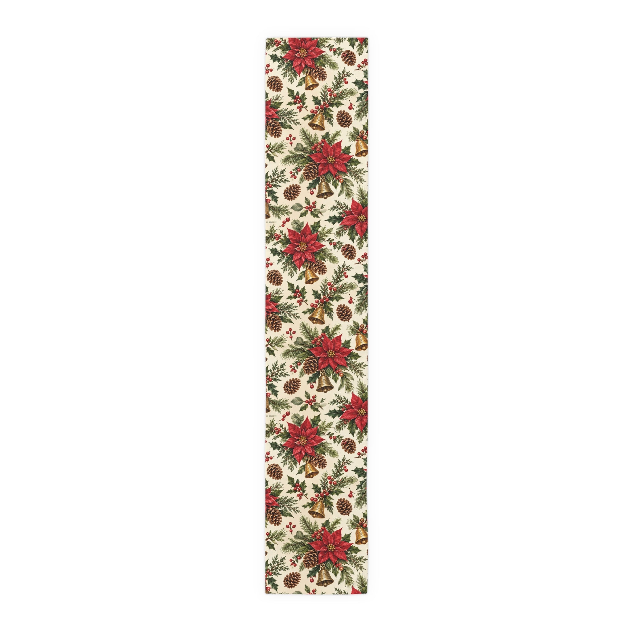 Christmas Table Runner, Poinsettia Pine Cone Holiday Runner, Festive Winter Dining Table Decor, Rustic Farmhouse Xmas Hostess Gift