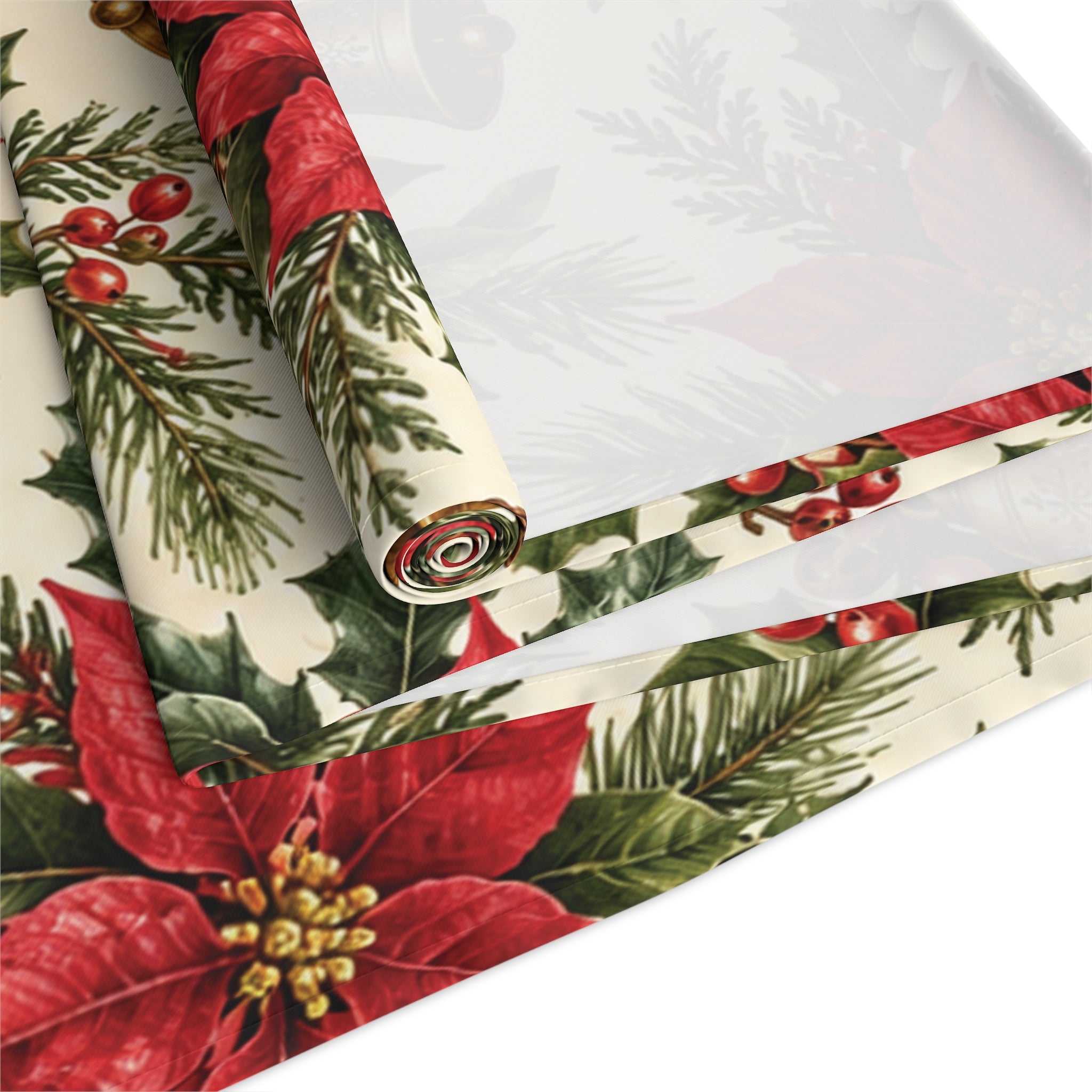 Christmas Table Runner, Poinsettia Pine Cone Holiday Runner, Festive Winter Dining Table Decor, Rustic Farmhouse Xmas Hostess Gift