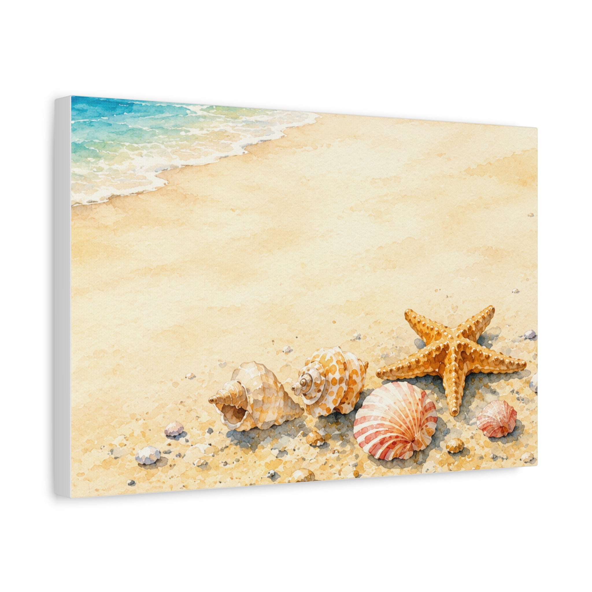 Seashell Memories Canvas Wall Art, Coastal Watercolor Shell Print, Nautical Beach House Decor, Bathroom Wall Art, Solen