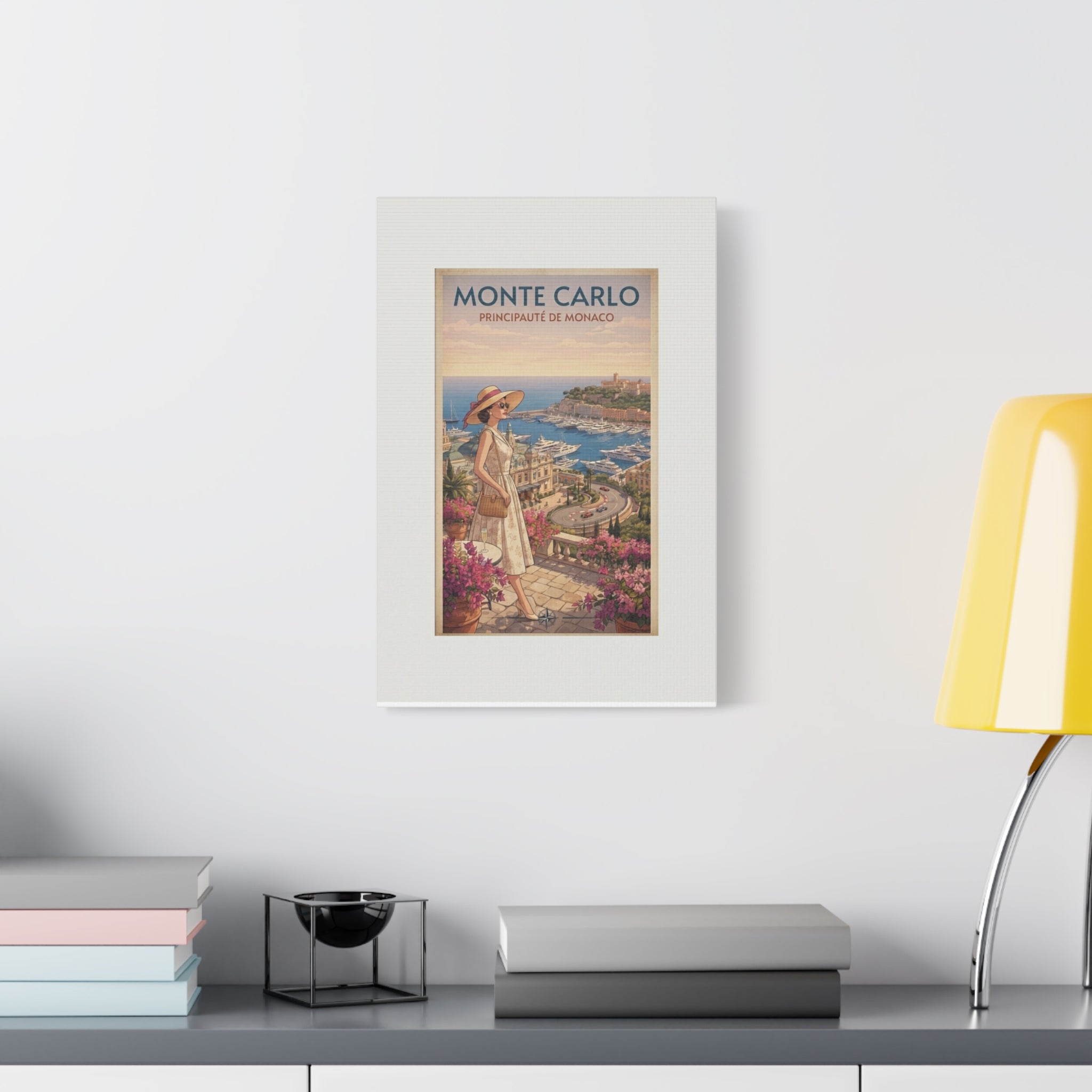 Monte Carlo Canvas Print, Vintage Monaco Travel Wall Art, French Riviera Decor, Retro Mid Century Coastal Canvas, Solen