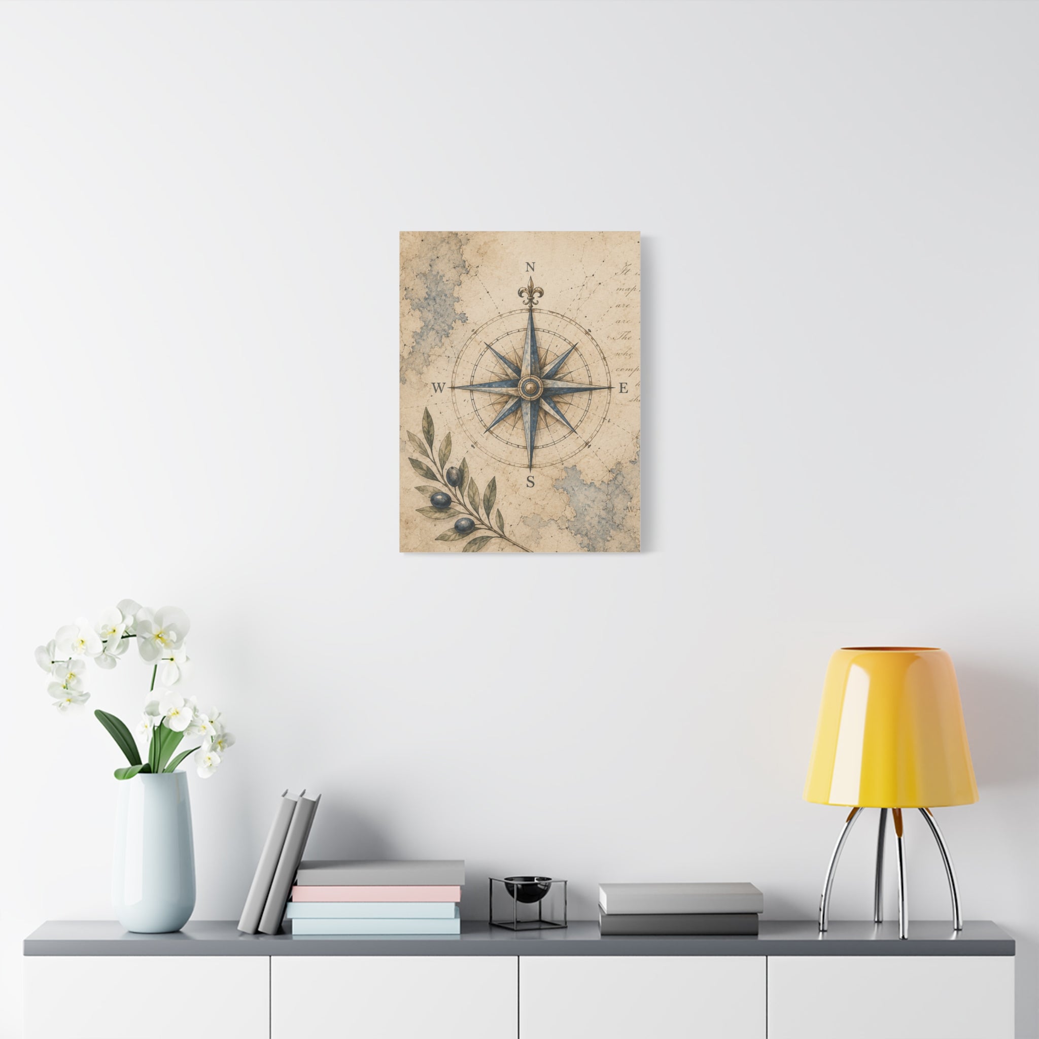 Old Compass Rose Canvas Print, Antique Nautical Wall Art, Vintage Mediterranean Map Decor, Sailing Study Room Art, Solen