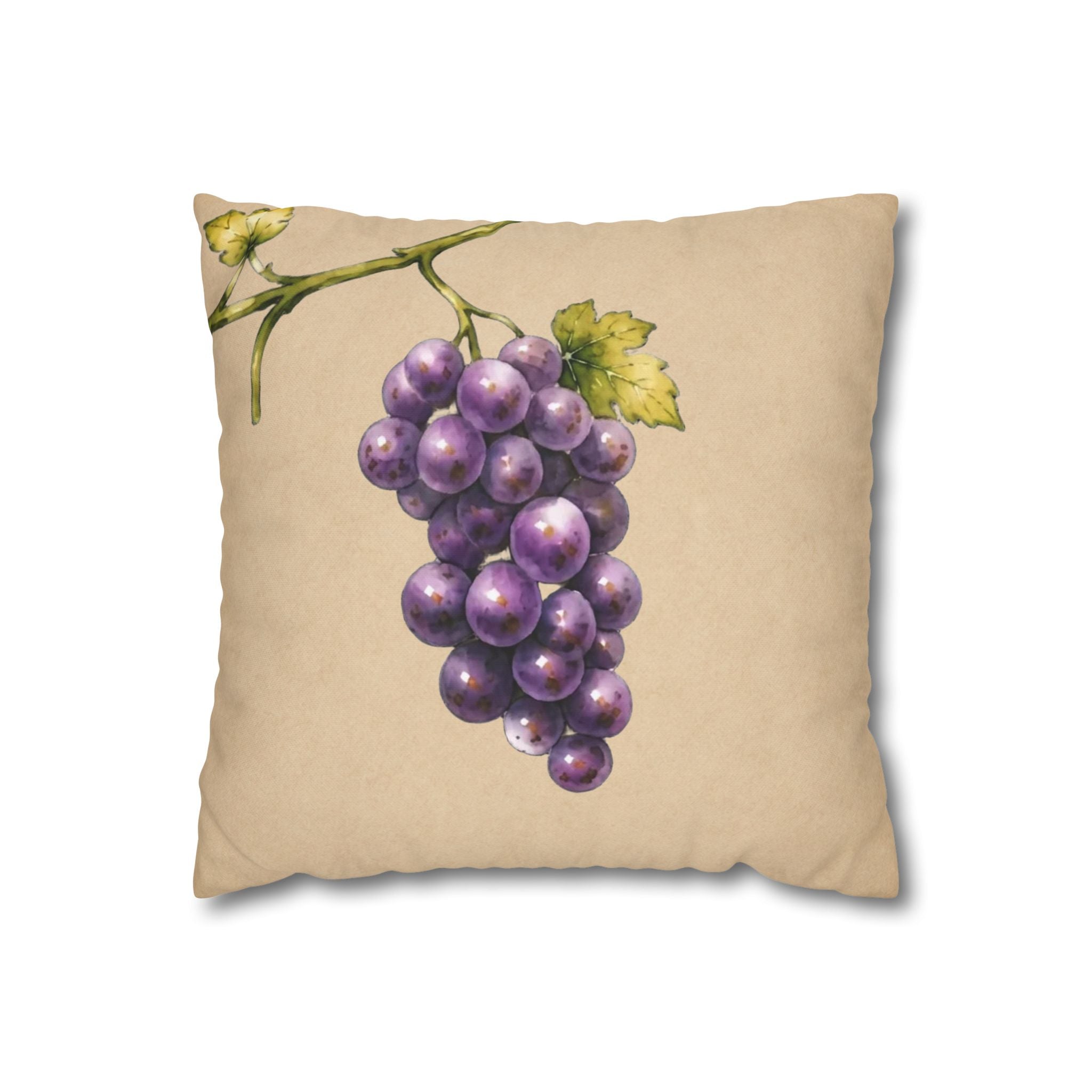 Grape Vineyard Throw Pillow Cover, Watercolor Purple Grape Cluster Cushion, Tuscan Vineyard Botanical Home Decor, Square Pillow, Solen
