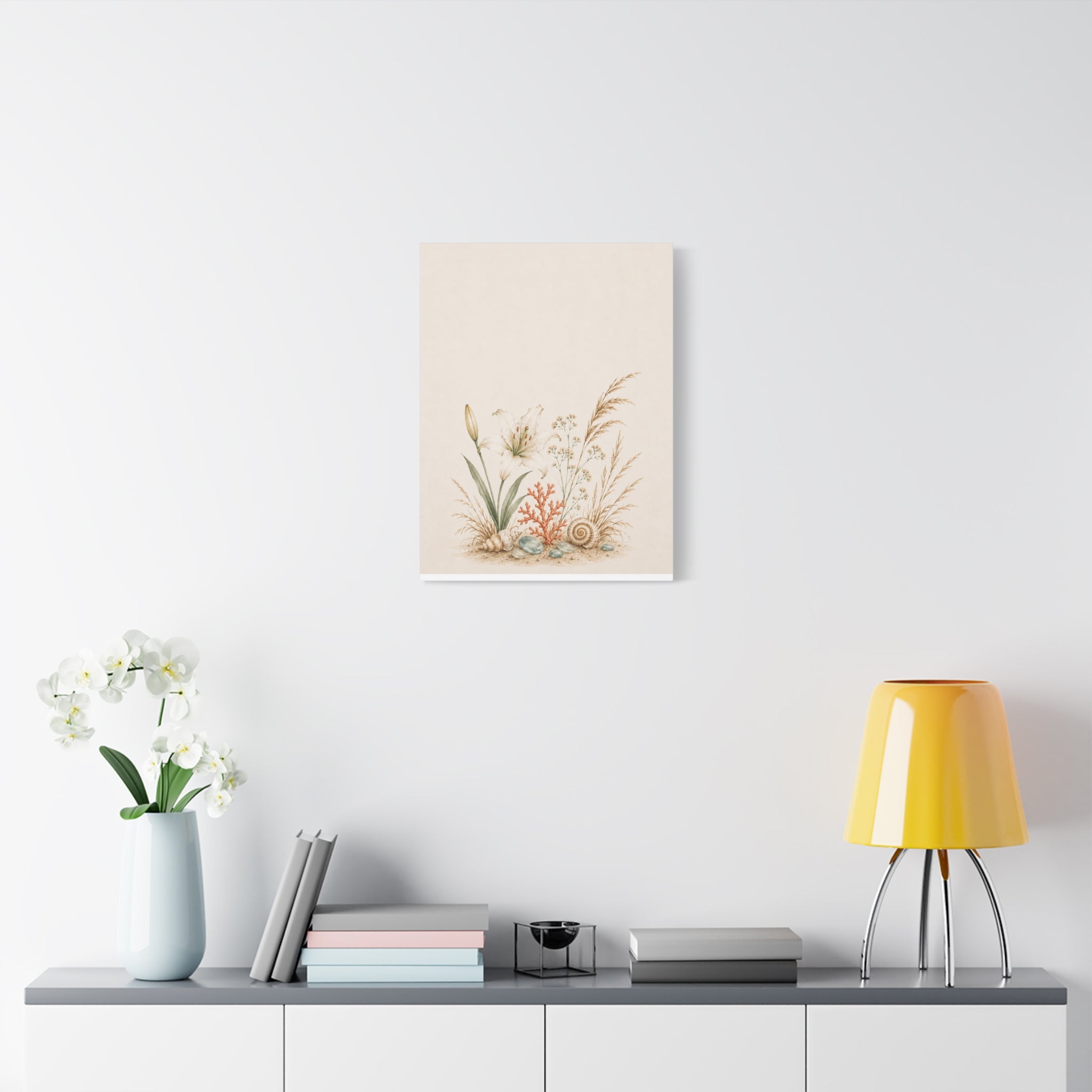 Coastal Meadow Canvas Wall Art, Botanical Seashell Print, Beach Cottage Decor, Neutral Coastal Living Room Art, Solen