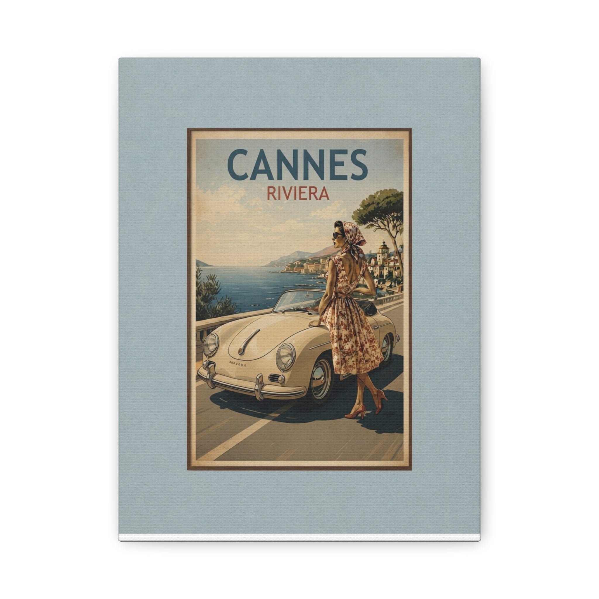 Cannes Riviera Canvas Print, Vintage Travel Wall Art, French Riviera Decor, Retro Car Art, Mid Century Coastal Canvas, Solen