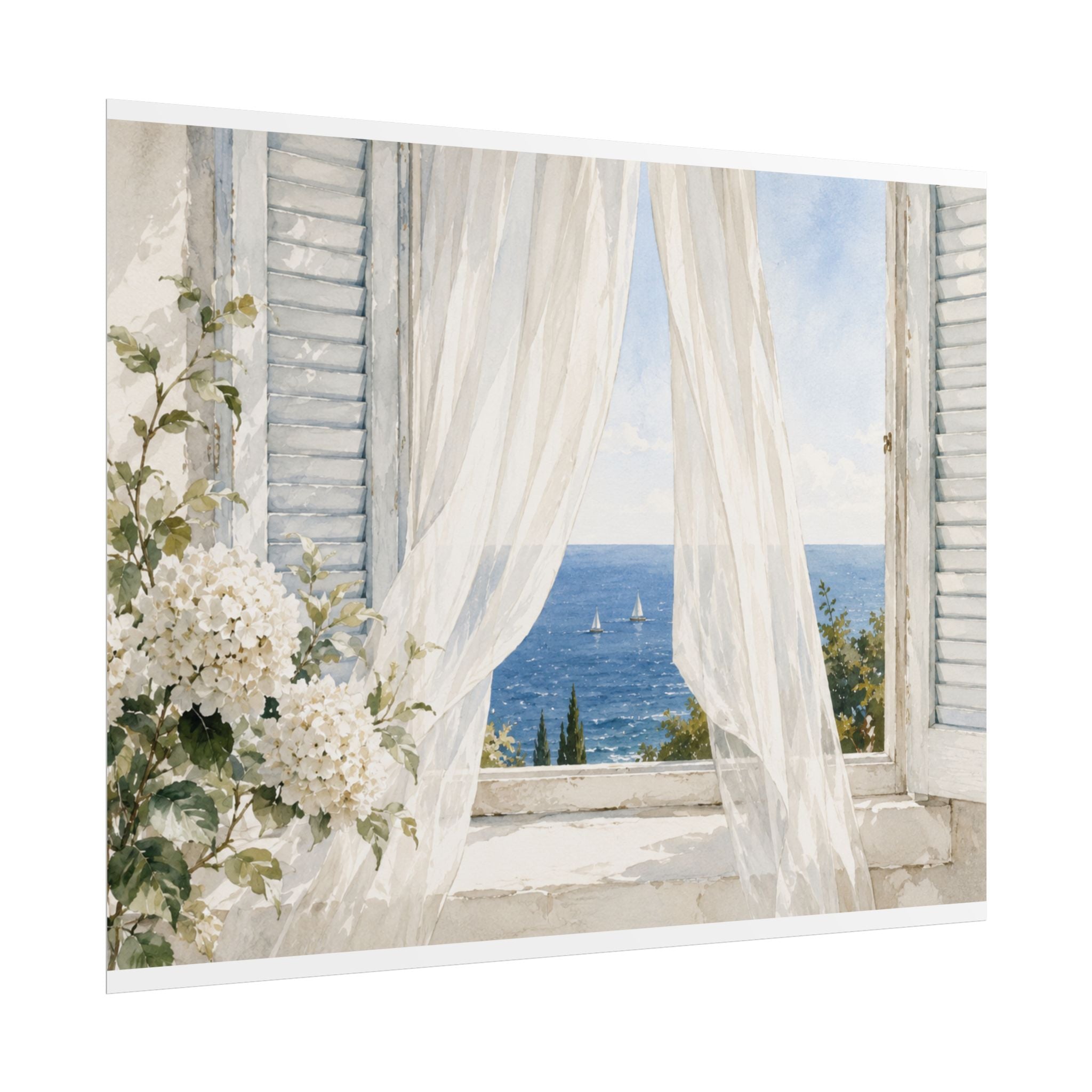 Blue Hydrangea Botanical Rolled Poster, Watercolor Floral Wall Art, Cottagecore Bedroom Decor, Coastal Flower Print, Solen
