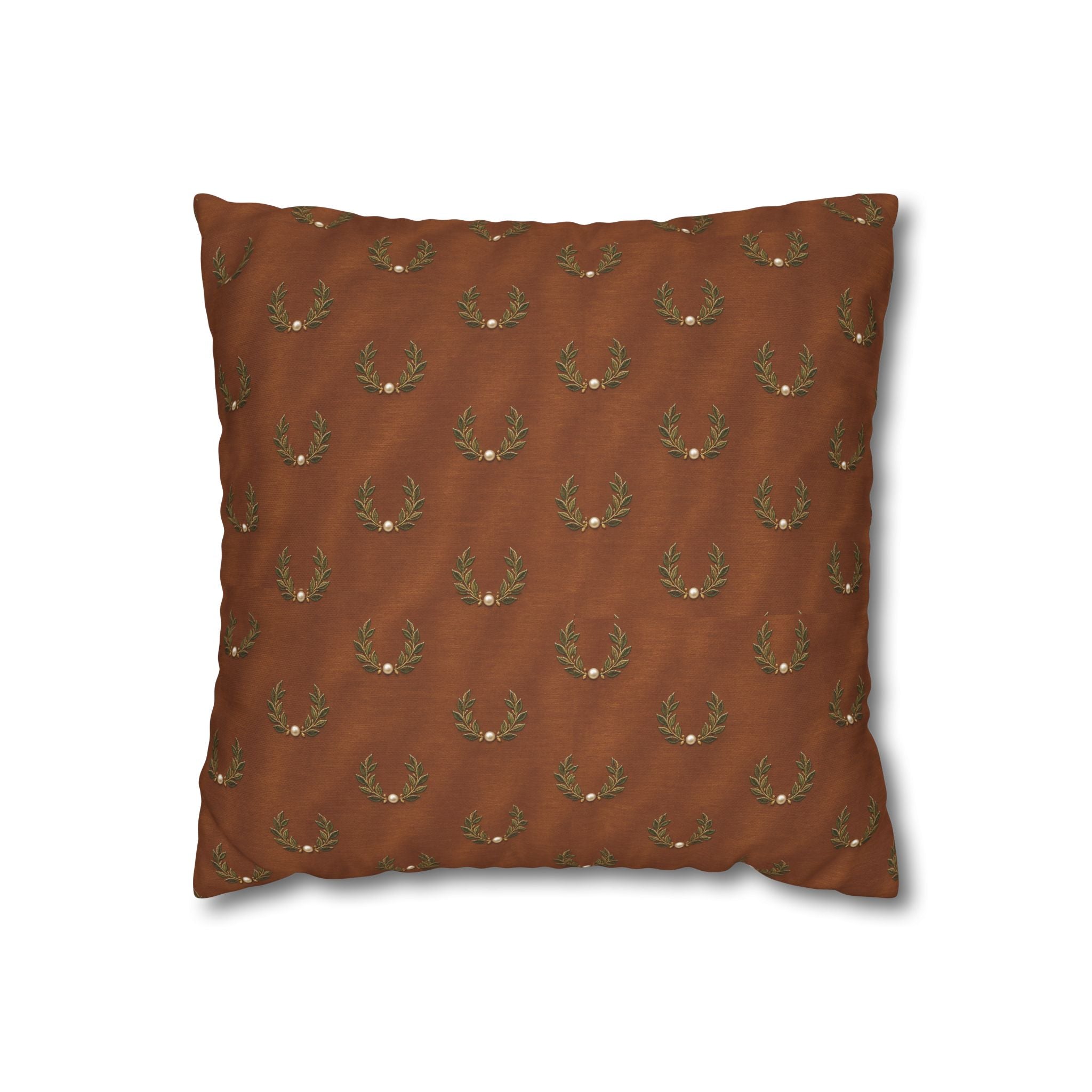 Rust Wreath Pattern Pillow Cover — Holiday Decorative Square Pillowcase