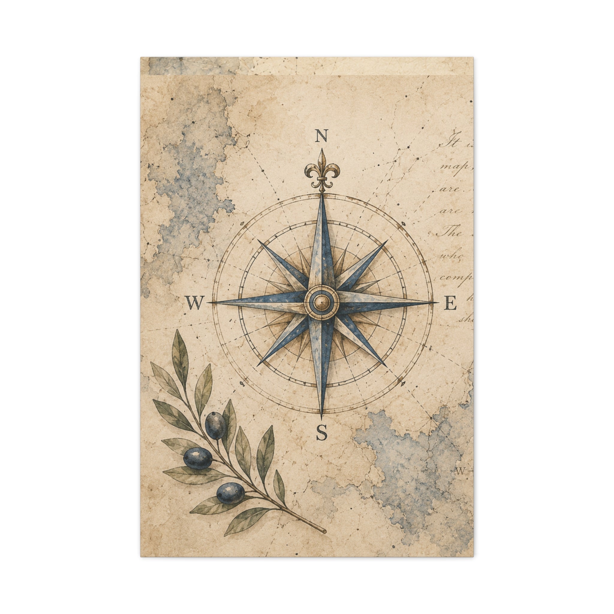 Old Compass Rose Canvas Print, Antique Nautical Wall Art, Vintage Mediterranean Map Decor, Sailing Study Room Art, Solen