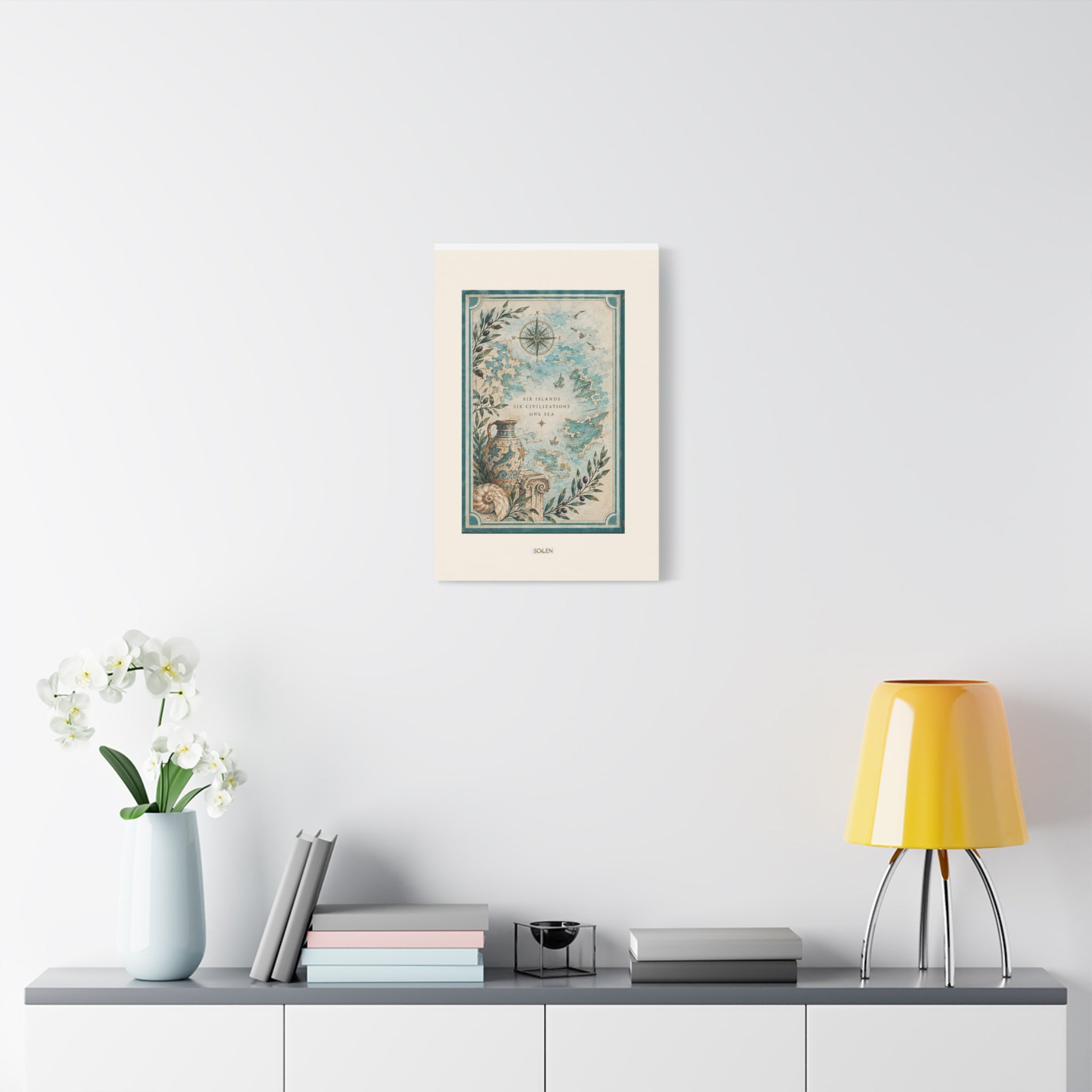 Coastal Map Canvas Print, Six Islands Mediterranean Wall Art, Vintage Sea Chart Decor, Ancient Civilizations Map Art, Solen