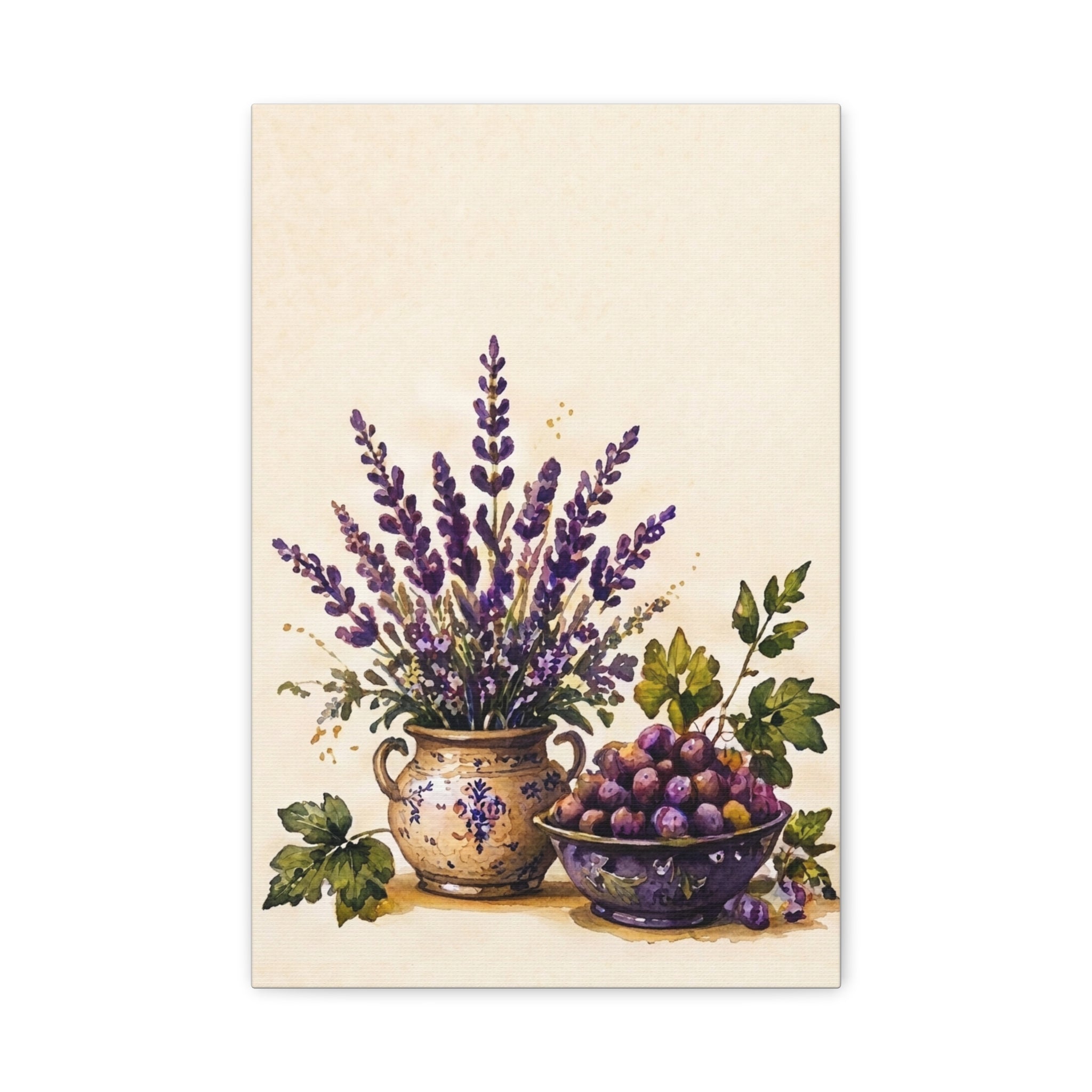 Lavender & Fruit Still Life Matte Canvas Wall Art, Tuscan Vineyard Kitchen Decor, Solen