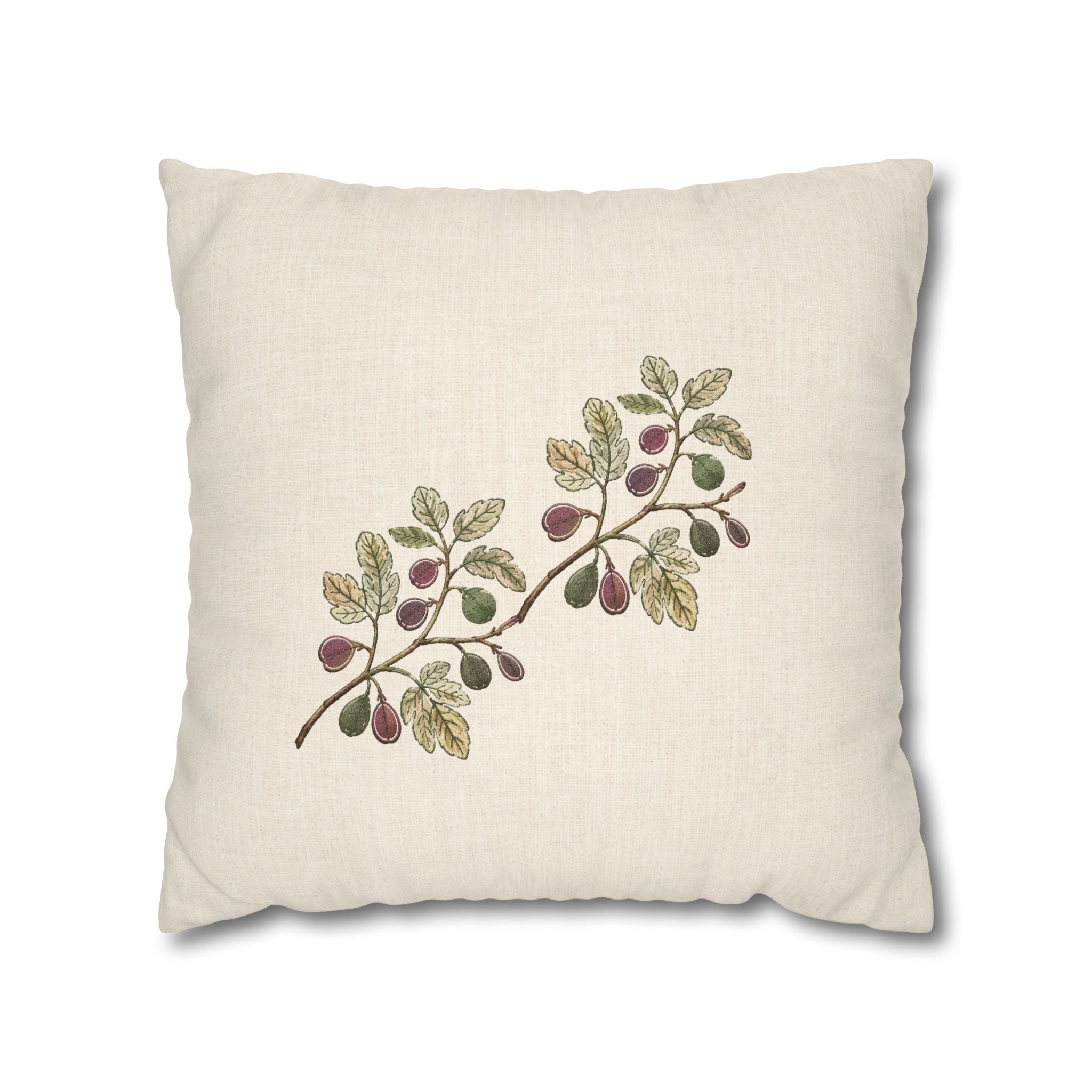 Botanical Fig Branch Decorative Pillowcase — Spun Polyester Square Accent Pillow Cover, Solen