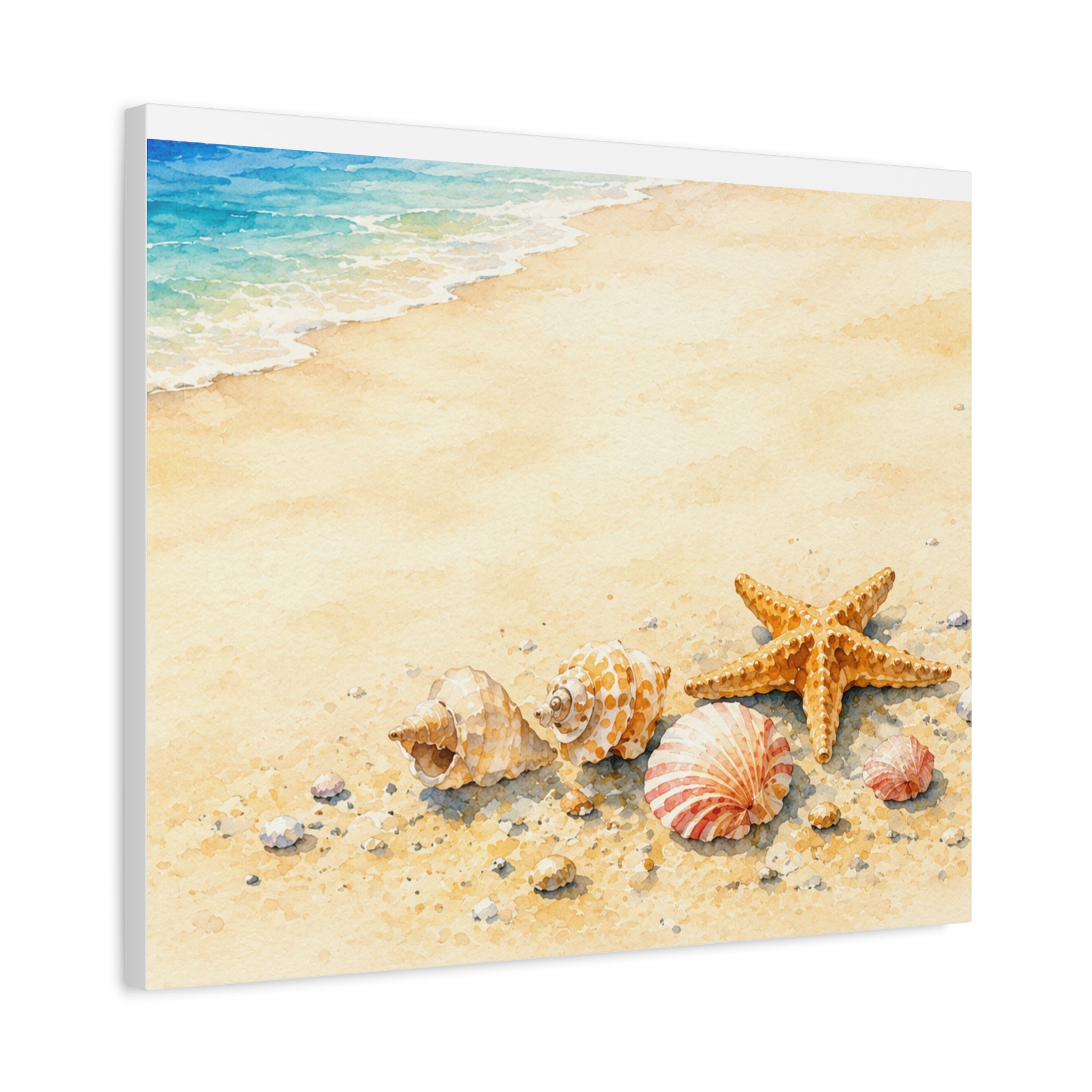 Seashell Memories Canvas Wall Art, Coastal Watercolor Shell Print, Nautical Beach House Decor, Bathroom Wall Art, Solen
