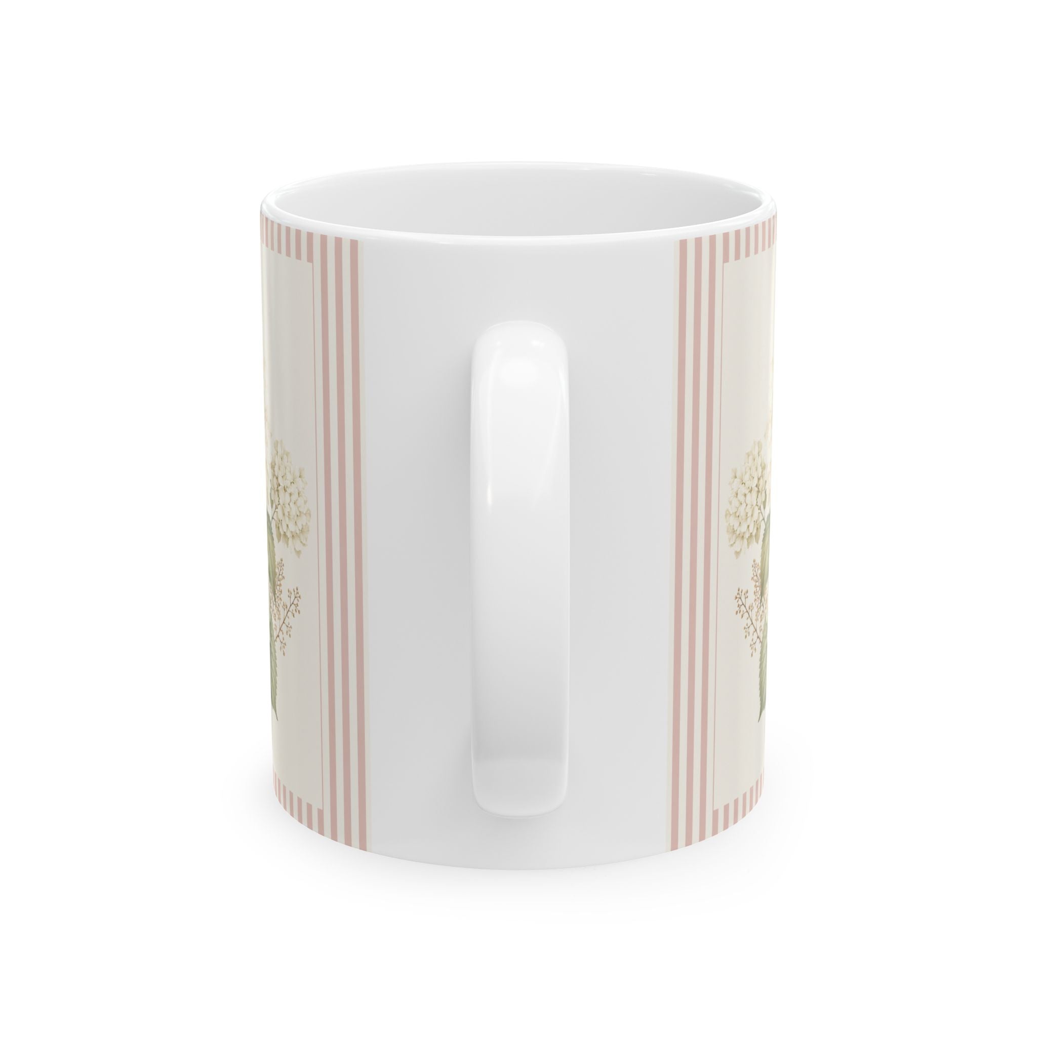 Vintage Floral Striped Ceramic Mug — Pink Rose Bouquet Coffee Cup