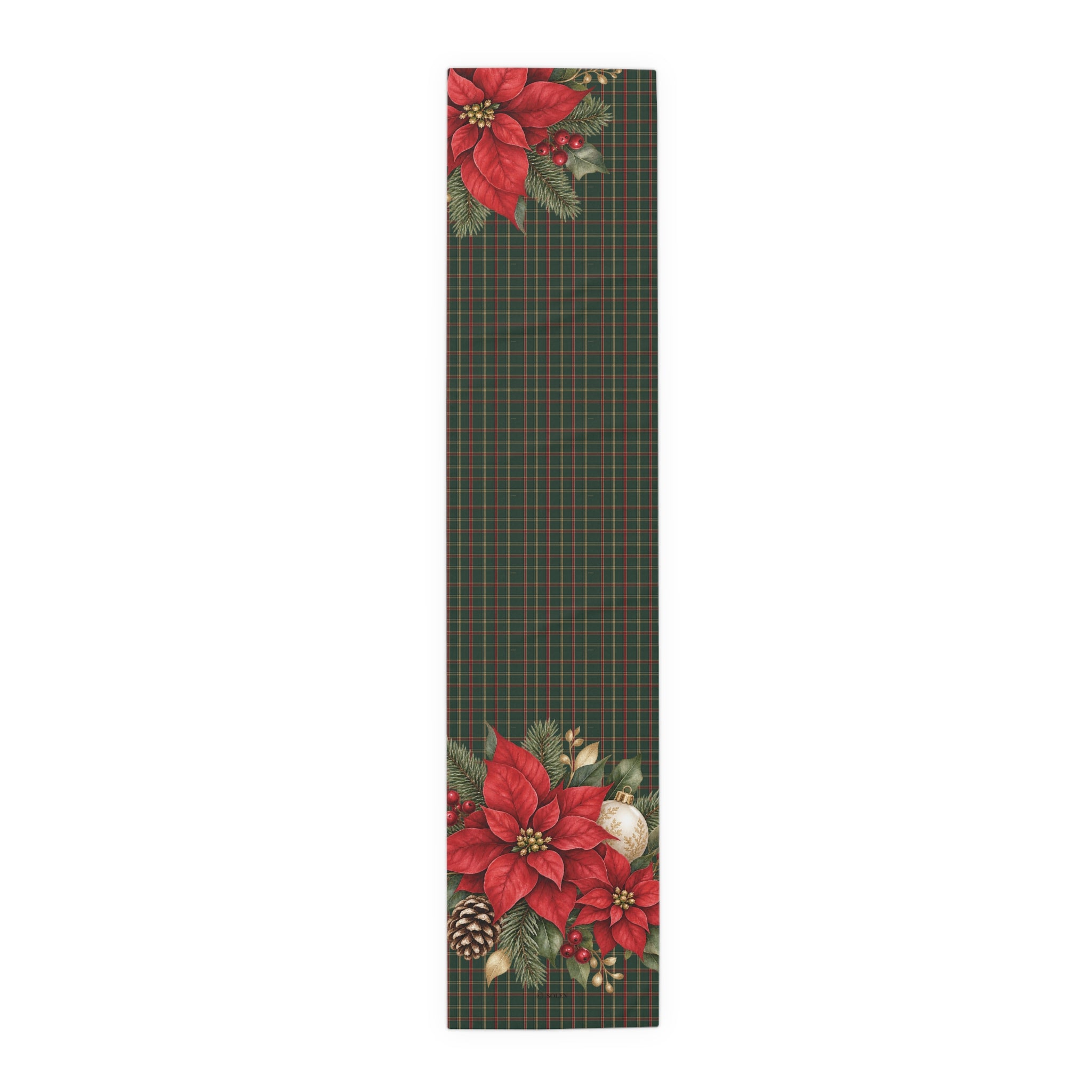 Christmas Poinsettia Plaid Table Runner