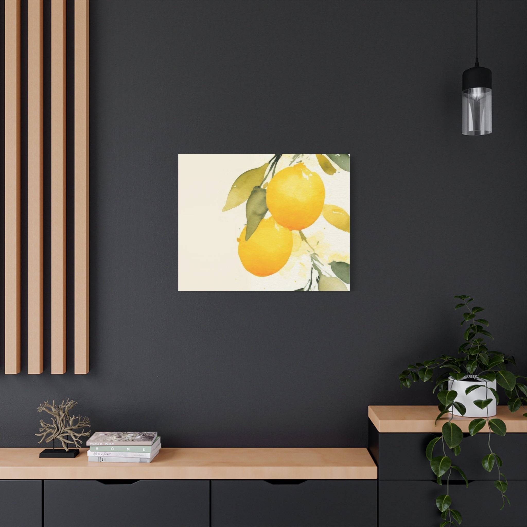 Lemon Botanical Canvas Wall Art, Mediterranean Citrus Print, Yellow Lemon Kitchen Decor, Watercolor Fruit Wall Art, Solen