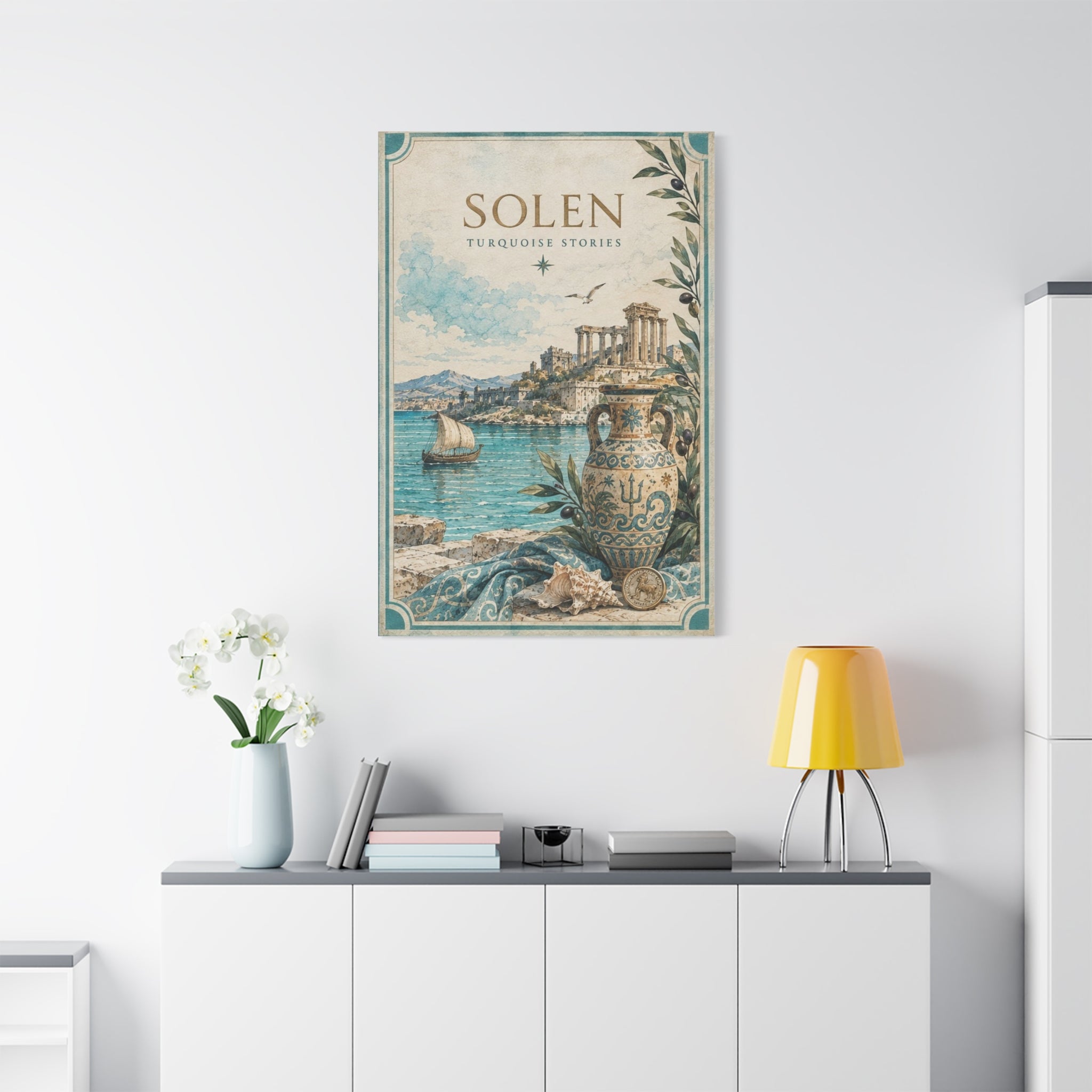 Turquoise Coastal Canvas Print, Aegean Blue Sea Wall Art, Mediterranean Summer Decor, Calm Ocean Living Room Art, Solen