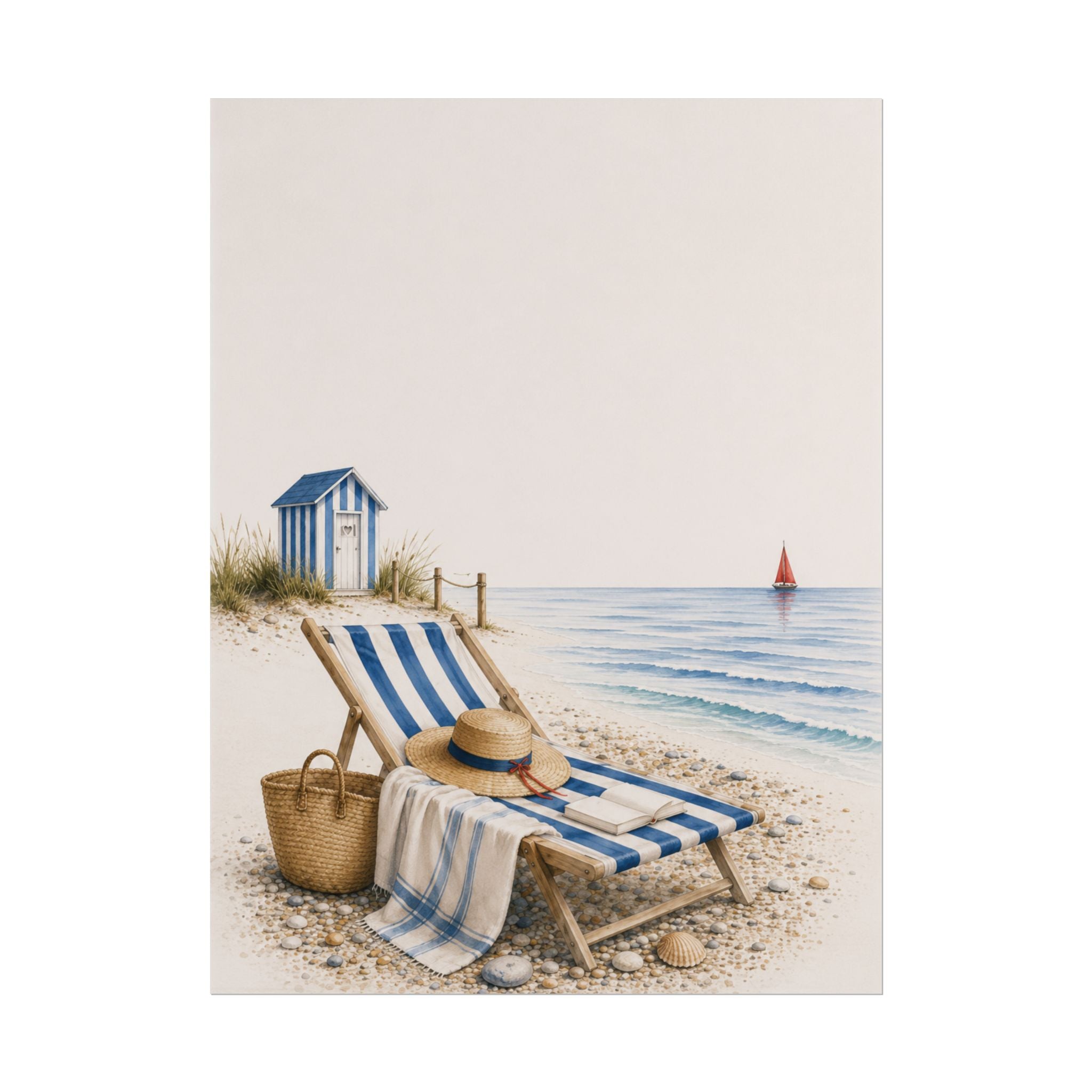 Striped Lounger Rolled Poster – Blue & Salt Coastal Wall Art | Solen