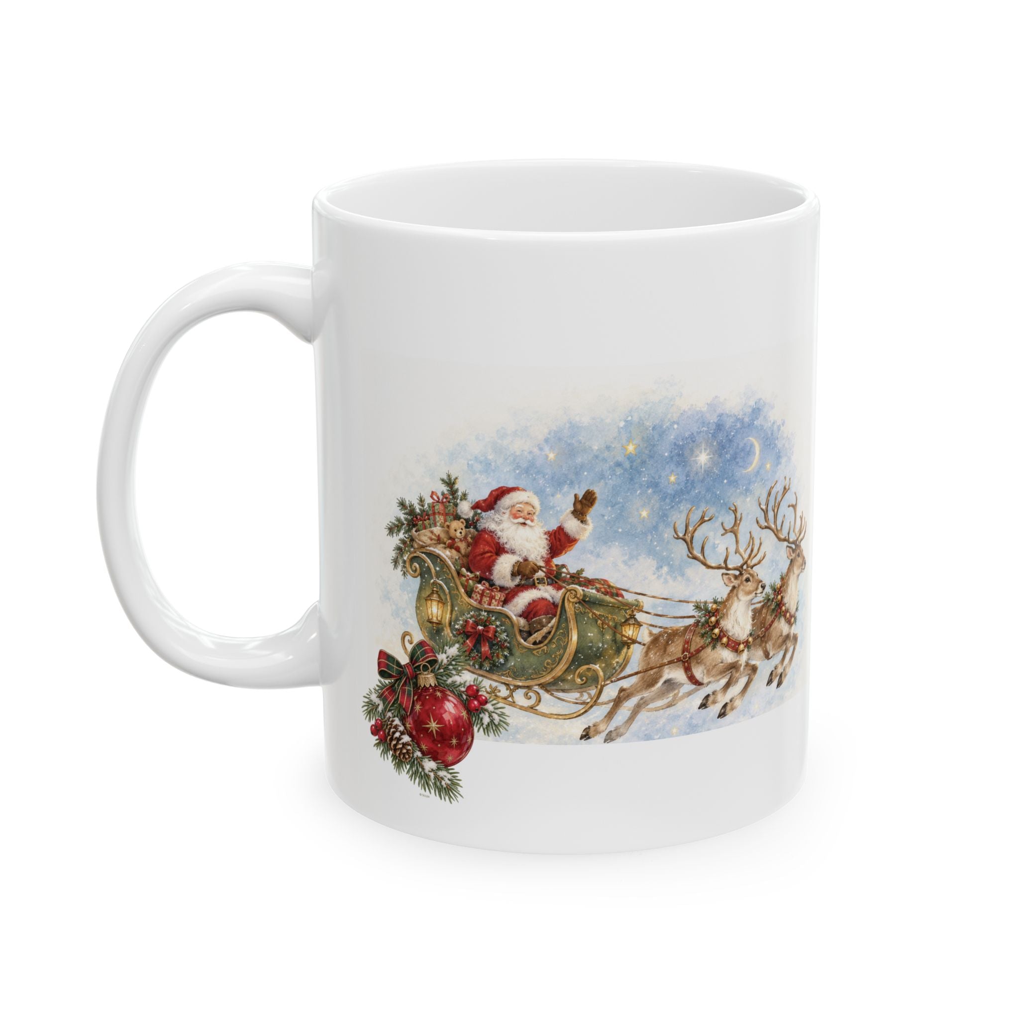 Christmas Reindeer & Wreath Ceramic Mug – Festive Holiday Coffee Cup (11oz, 15oz)