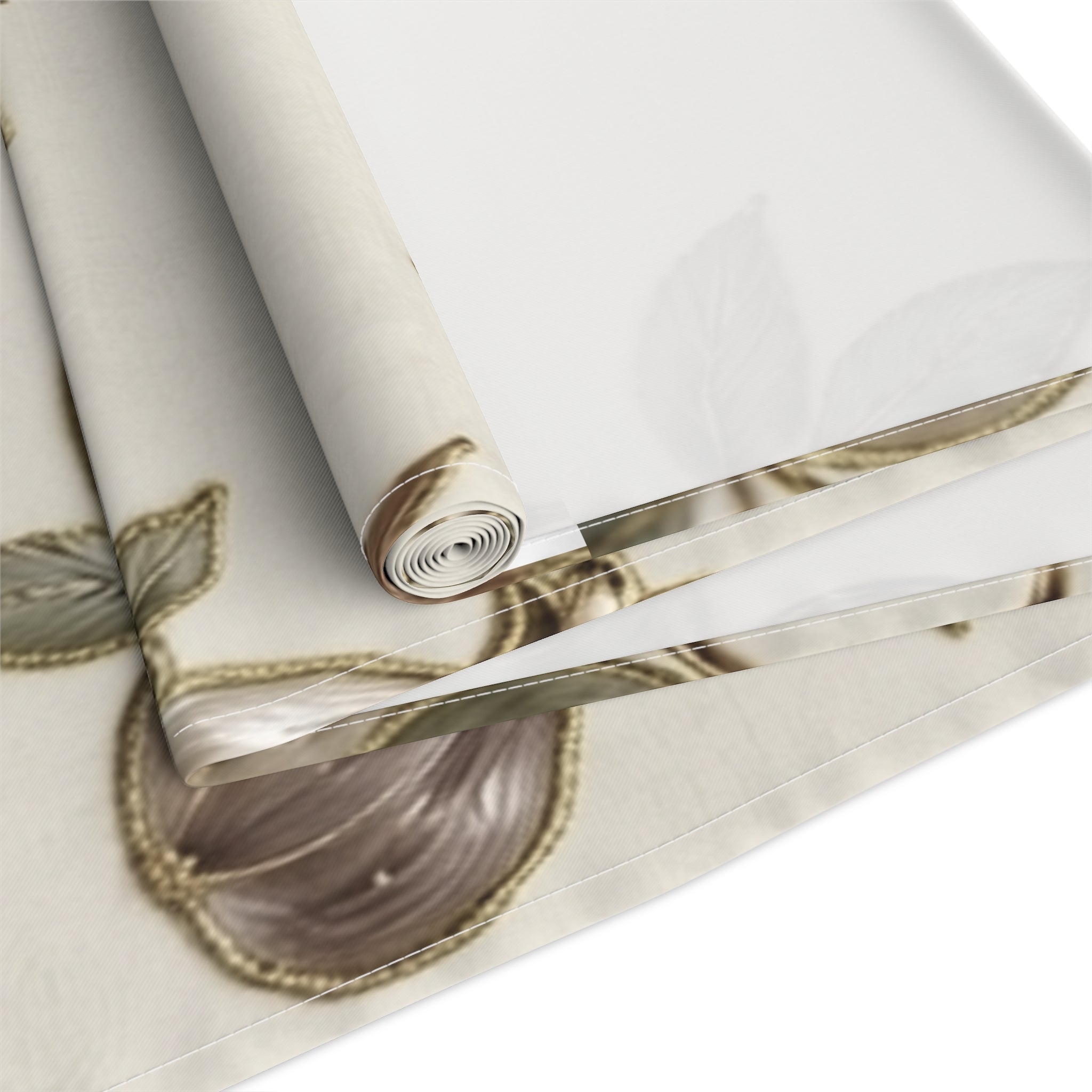 Embroidered Pomegranate Table Runner, Fig Linen Table Runner, Pearl Beaded Mediterranean Table Decor, Gold Thread Dining Runner