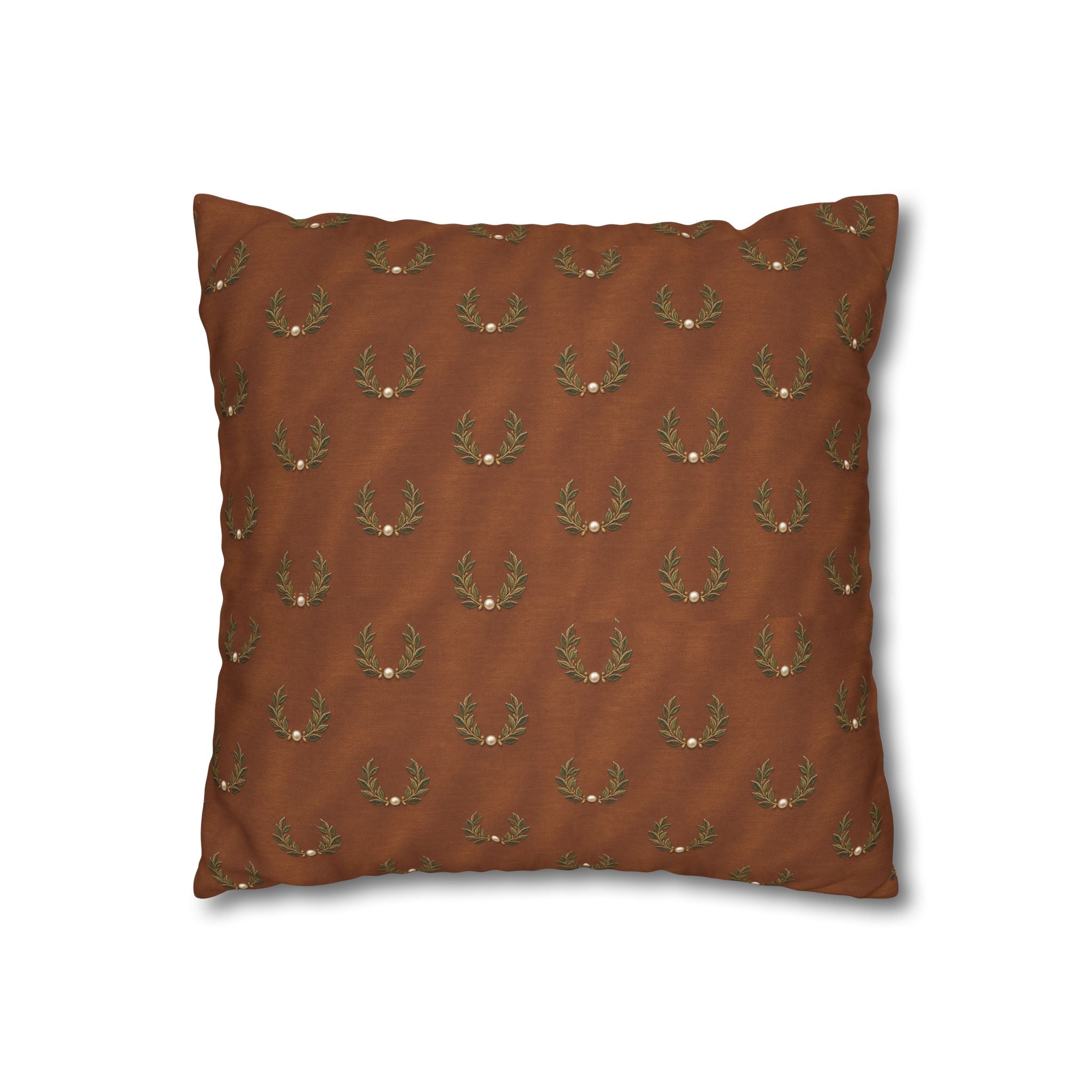Rust Wreath Pattern Pillow Cover — Holiday Decorative Square Pillowcase