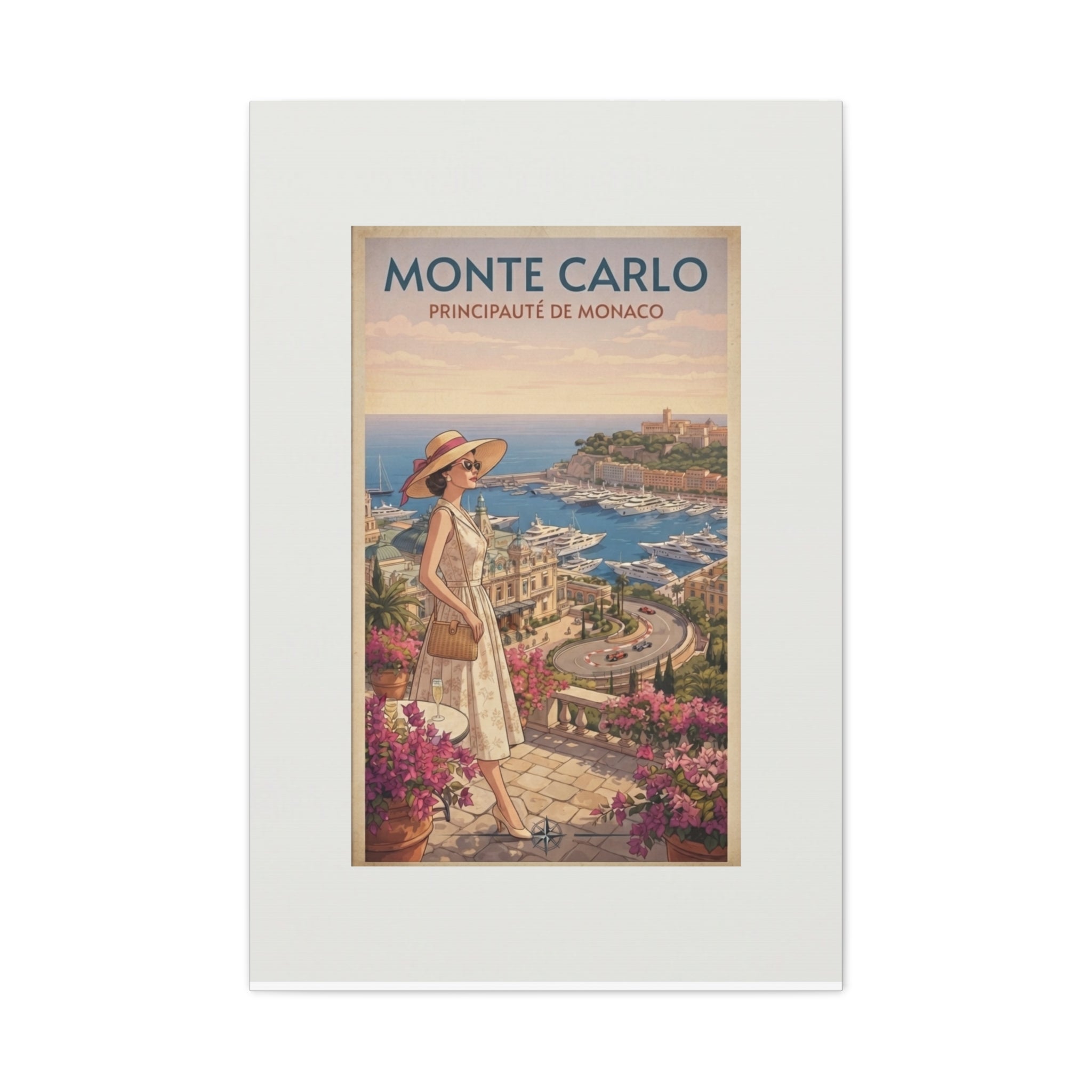 Monte Carlo Canvas Print, Vintage Monaco Travel Wall Art, French Riviera Decor, Retro Mid Century Coastal Canvas, Solen