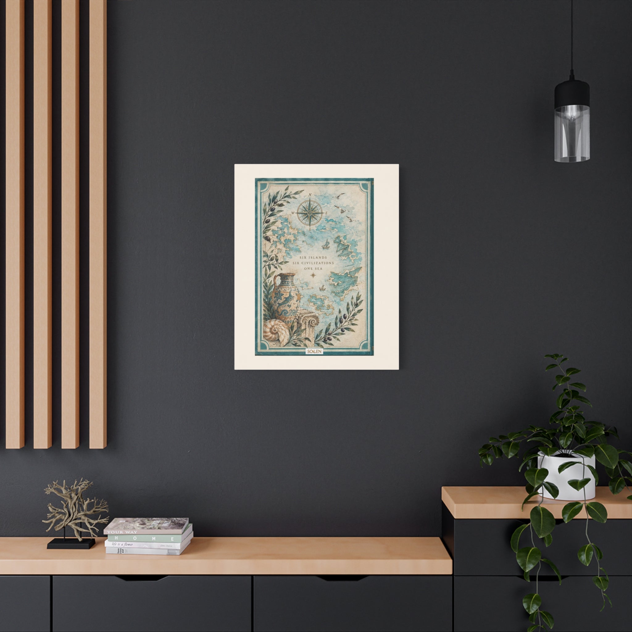 Coastal Map Canvas Print, Six Islands Mediterranean Wall Art, Vintage Sea Chart Decor, Ancient Civilizations Map Art, Solen