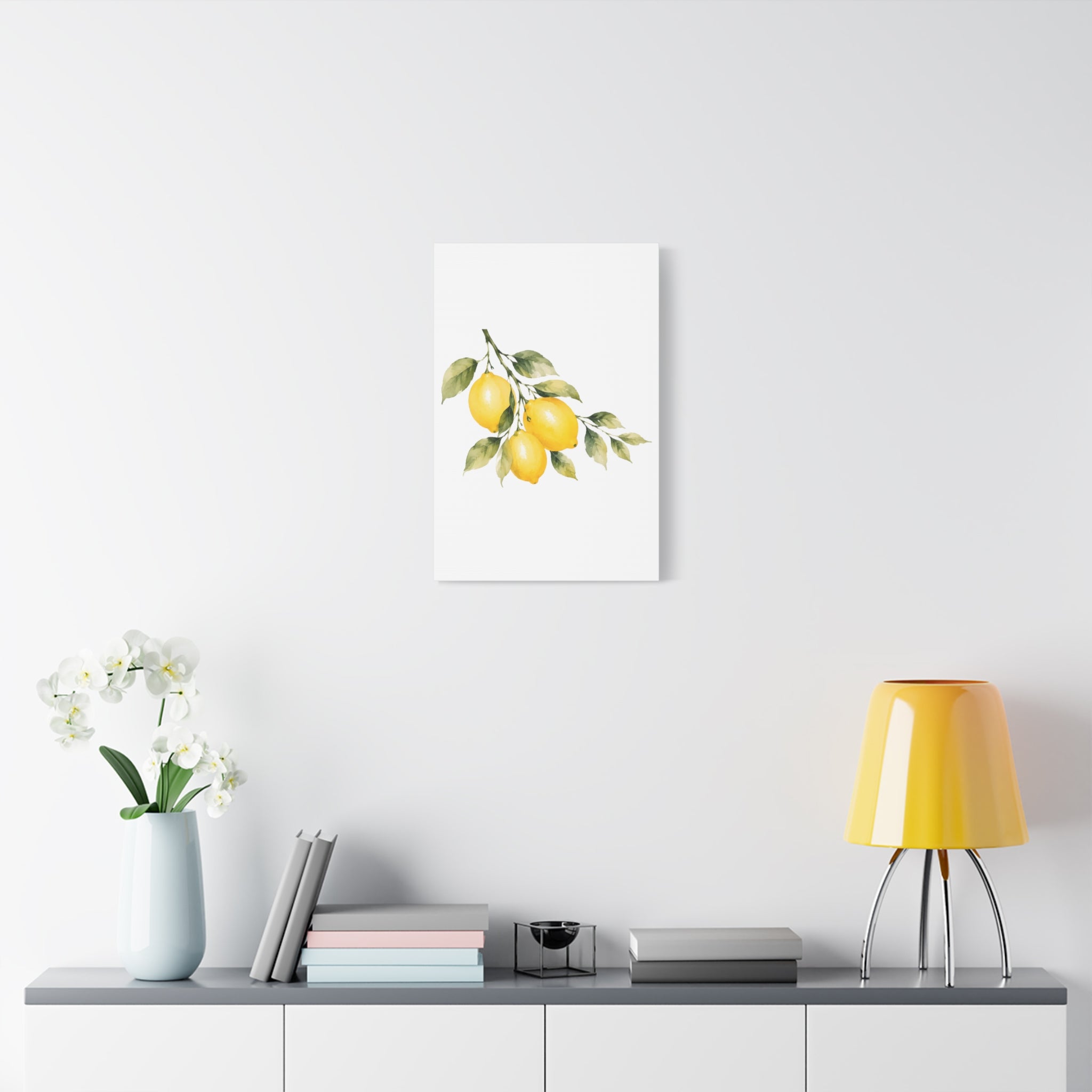 Lemon Branch Watercolor Canvas Print, Mediterranean Citrus Wall Art, Yellow Lemon Kitchen Decor, Golden Hour Botanical Art, Solen