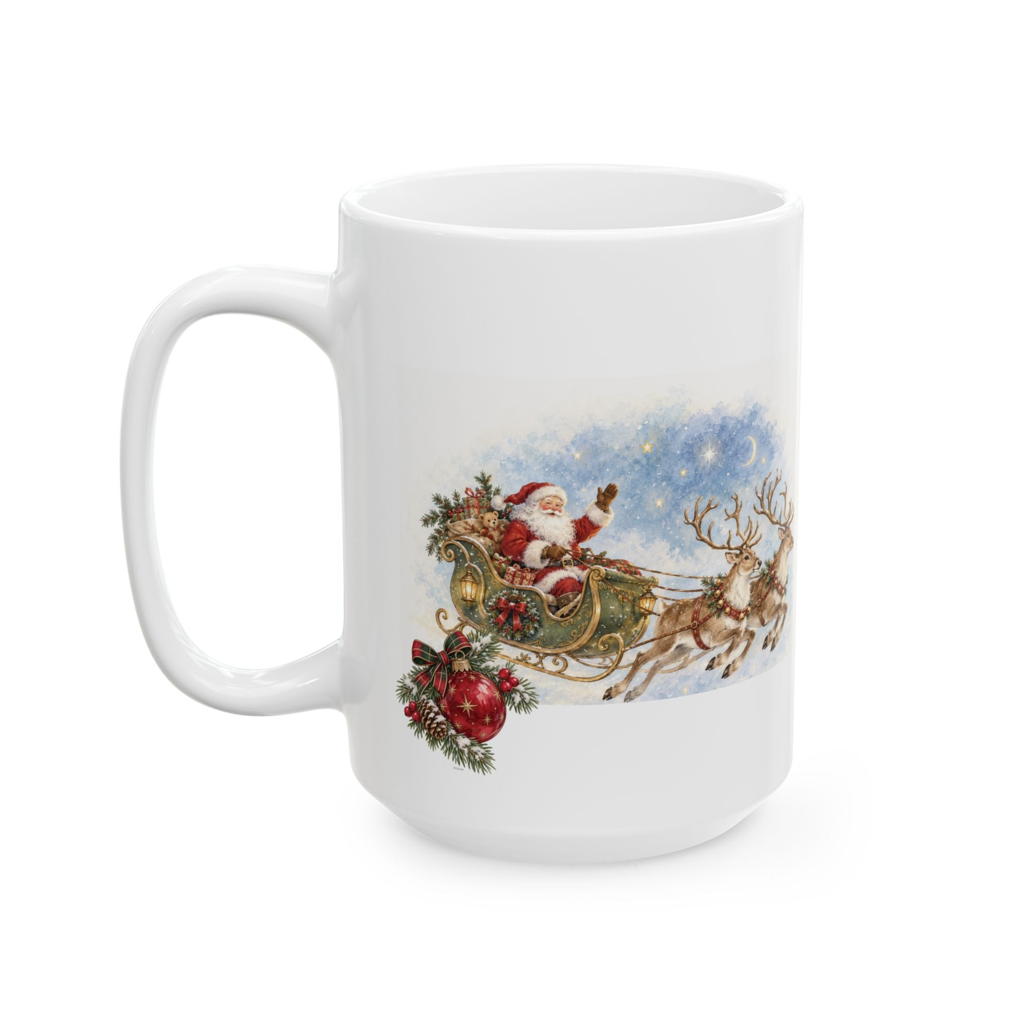 Christmas Reindeer & Wreath Ceramic Mug – Festive Holiday Coffee Cup (11oz, 15oz)