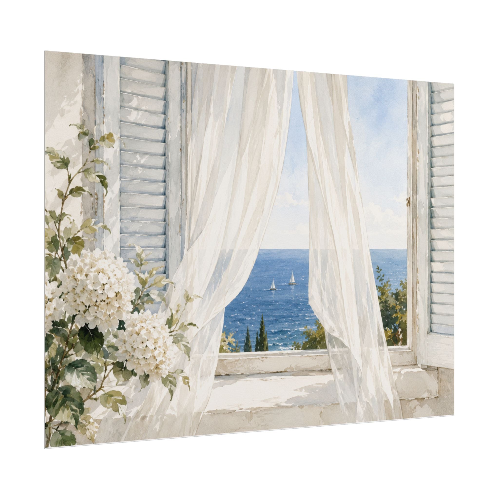 Blue Hydrangea Botanical Rolled Poster, Watercolor Floral Wall Art, Cottagecore Bedroom Decor, Coastal Flower Print, Solen