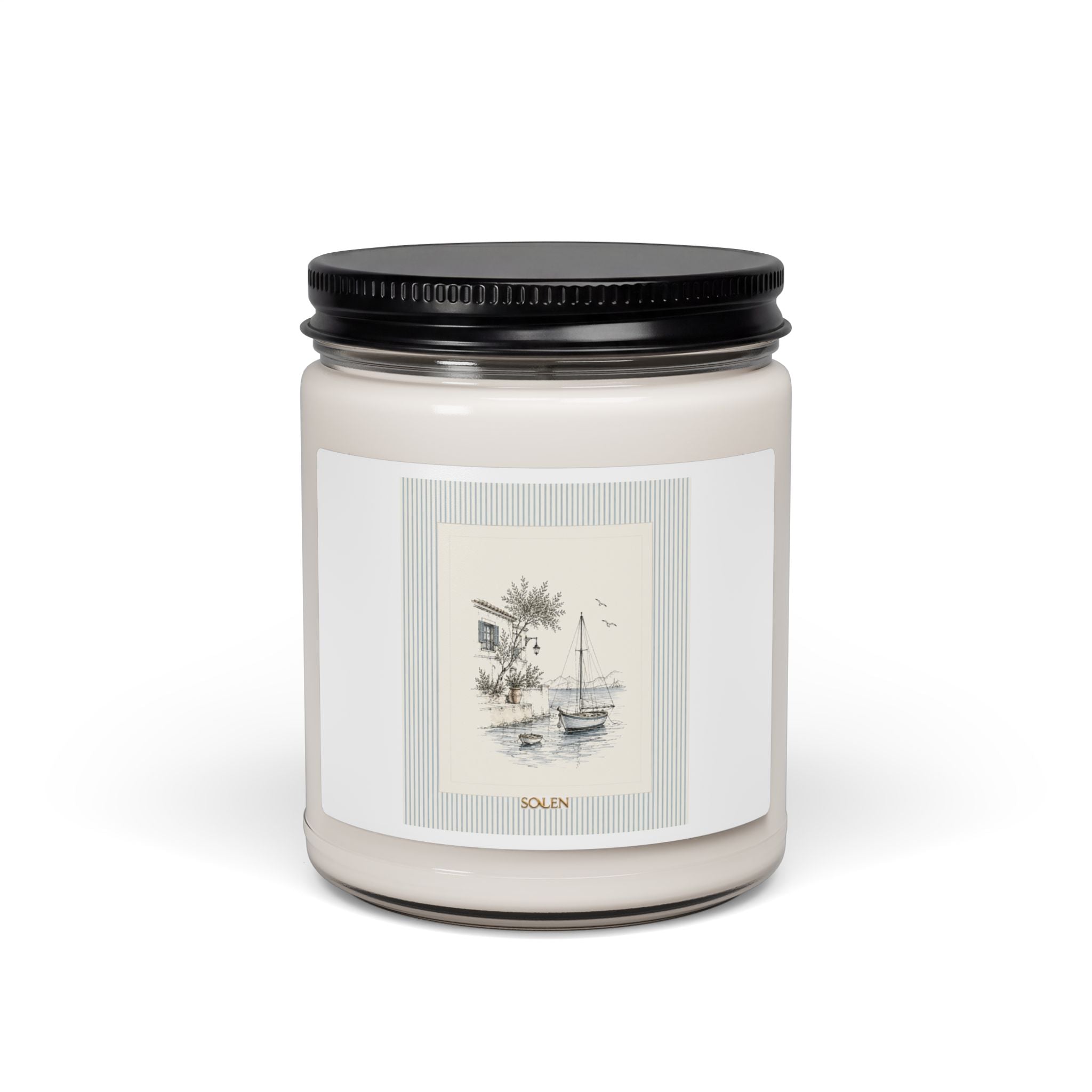 Coastal Sailboat Jar Candle, Nautical Soy Scented Candle, Blue Seaside Home Fragrance, Beach House Gift, Solen
