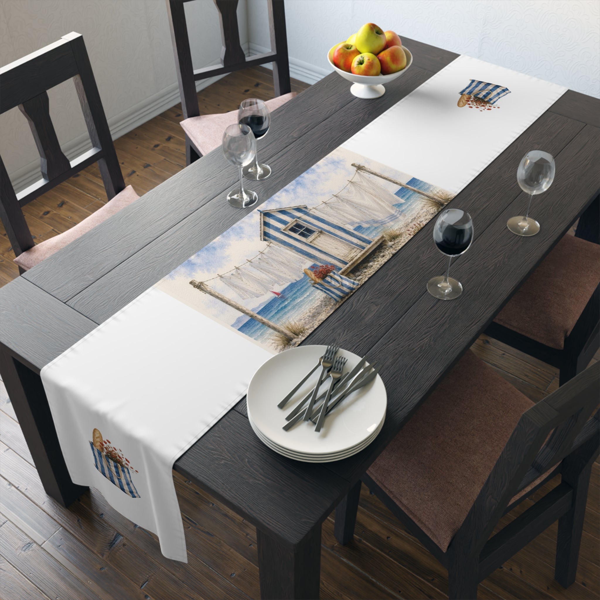 Blue & Salt Kitchen Runner | Mediterranean Coastal Table Runner— SOLEN ART