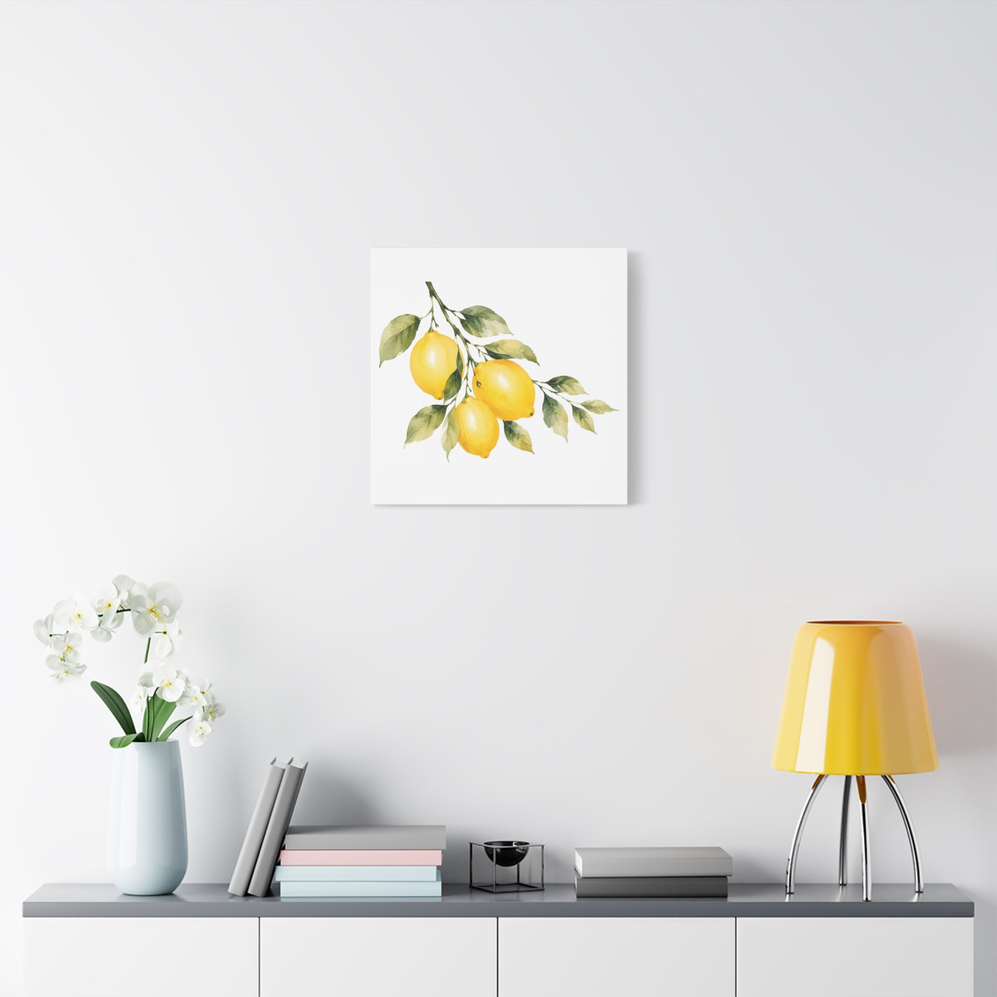 Lemon Branch Watercolor Canvas Print, Mediterranean Citrus Wall Art, Yellow Lemon Kitchen Decor, Golden Hour Botanical Art, Solen