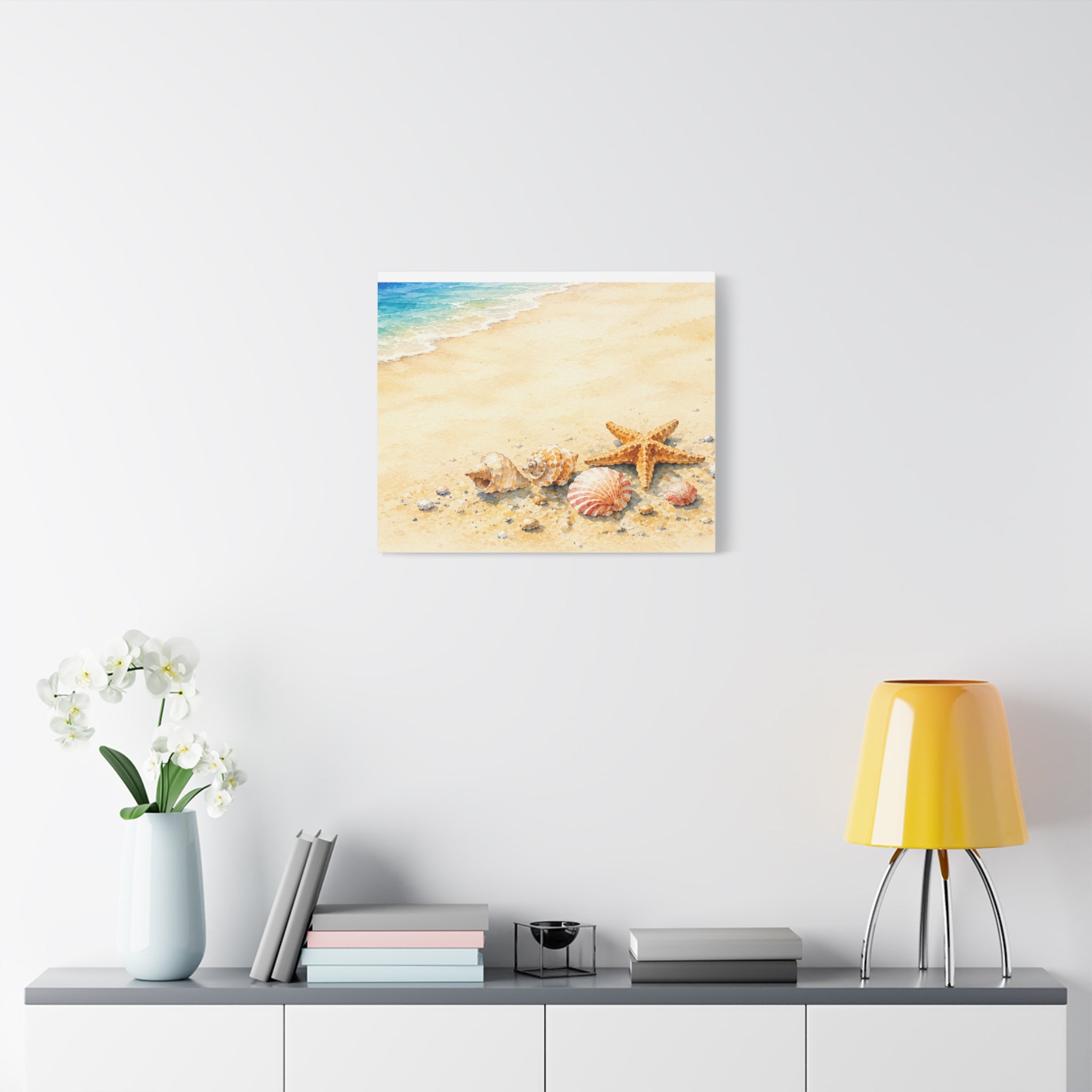 Seashell Memories Canvas Wall Art, Coastal Watercolor Shell Print, Nautical Beach House Decor, Bathroom Wall Art, Solen
