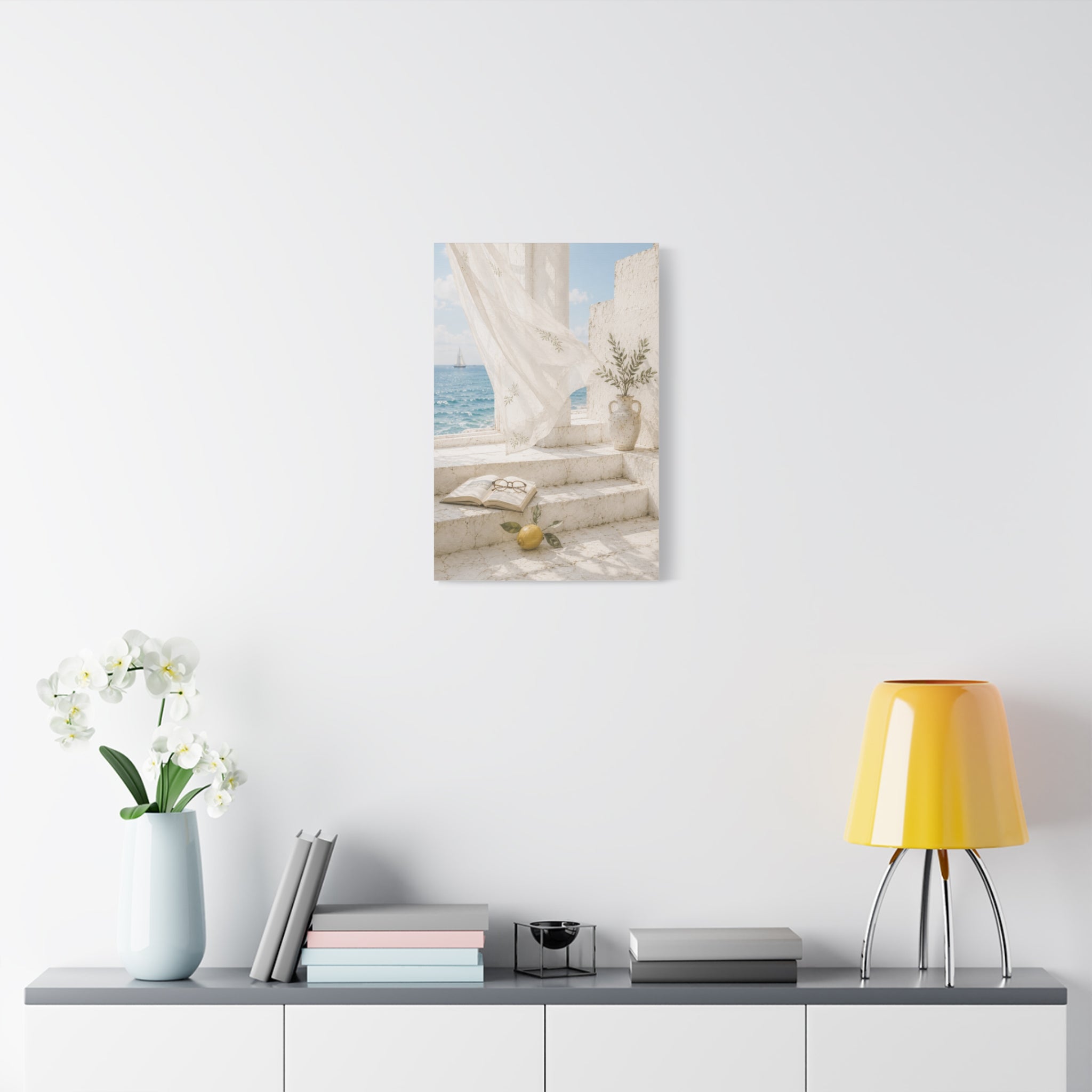 Mediterranean Coastal Wall Art, Seaside Summer Print, Blue Ocean & Lemon Art, Mediterranean Home Decor, Coastal Wall Decor, Solen