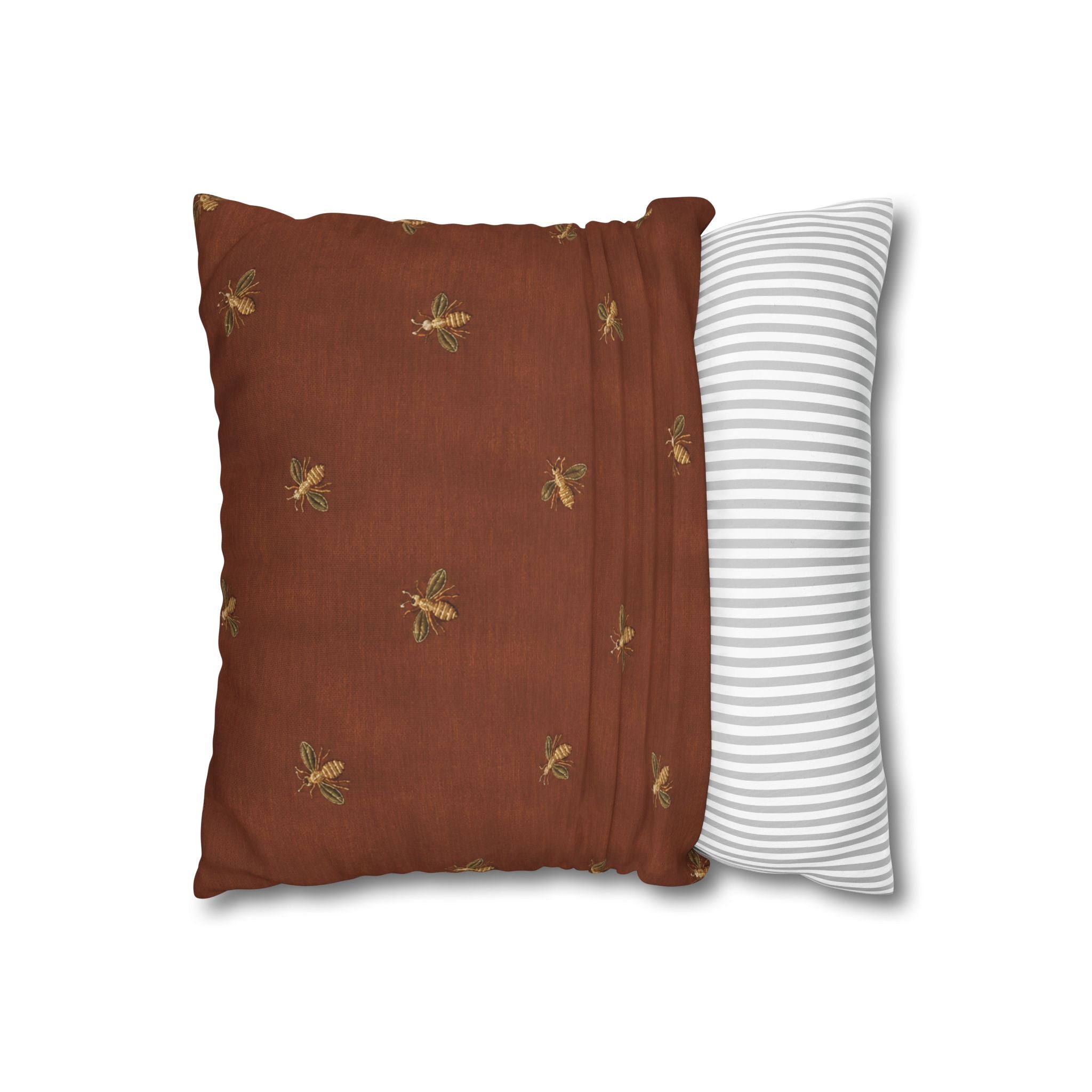 Bee Pattern Square Pillowcase — Rustic Rust Decorative Throw Pillow Cover