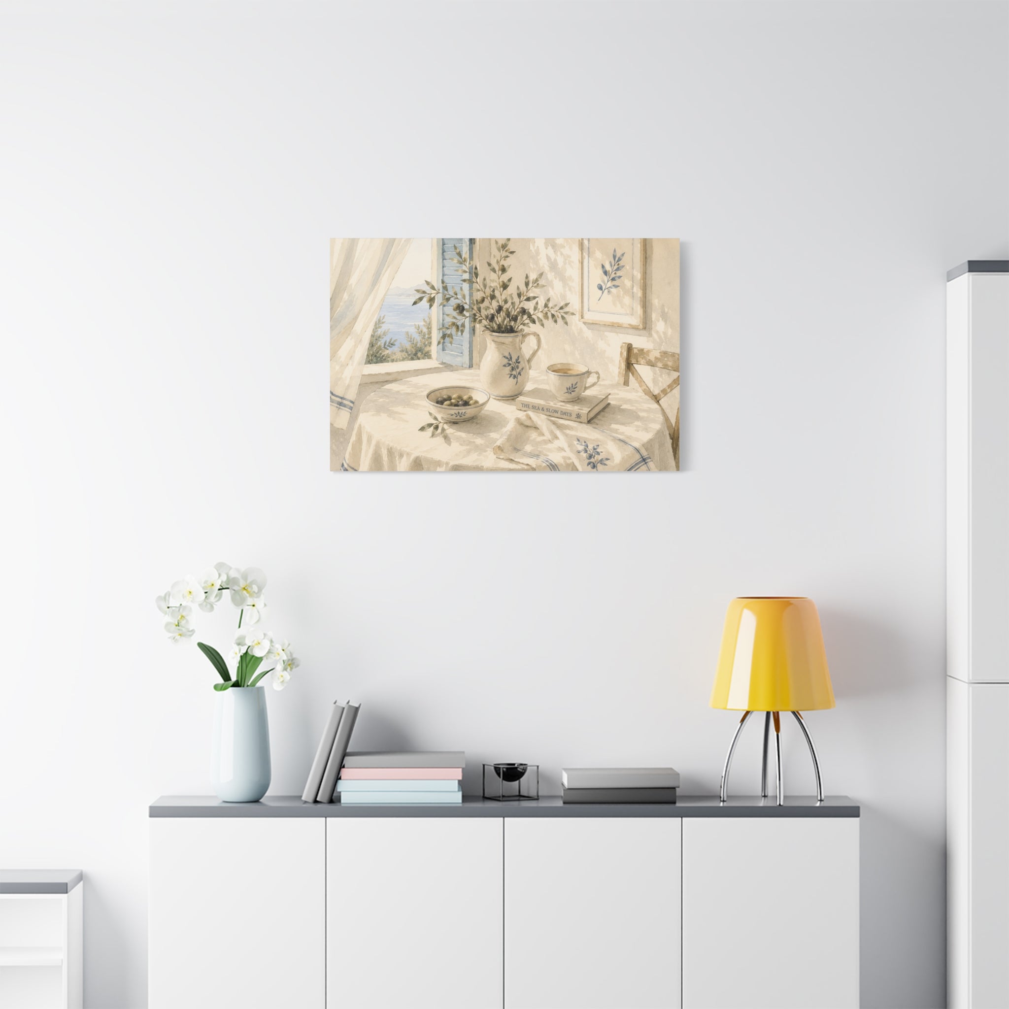 The Sea & Slow Days Canvas Wall Art, Mediterranean Watercolor Print, Calm Coastal Living Room Decor, Quiet Seaside Art, Solen