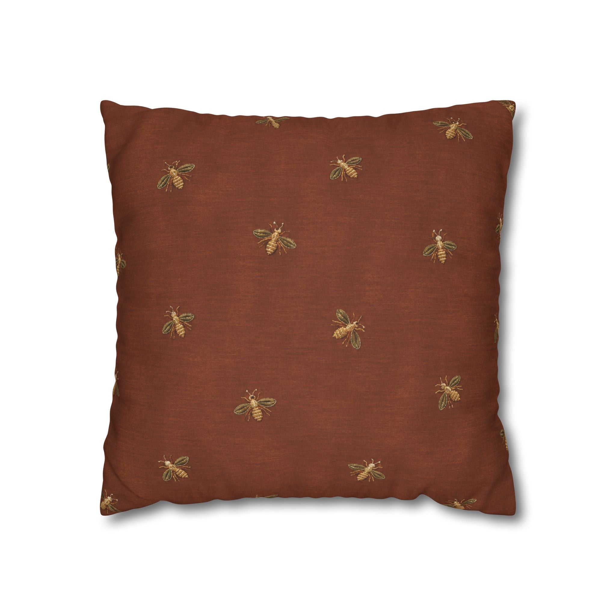 Bee Pattern Square Pillowcase — Rustic Rust Decorative Throw Pillow Cover