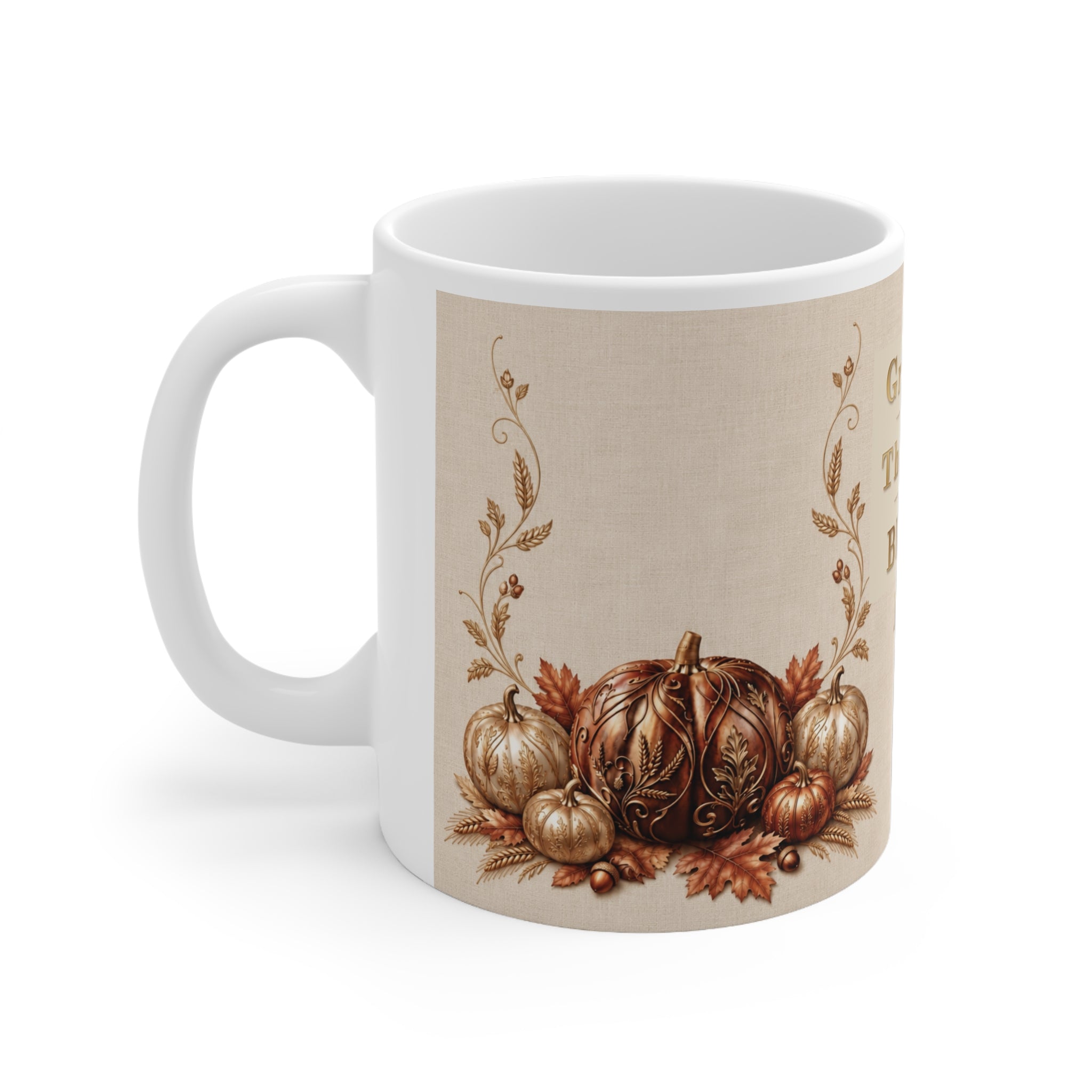Grateful Thankful Blessed Mom Mug, Thanksgiving Gift for Mom, Pumpkin Fall Coffee Mug, Vintage Autumn Mug, Gold Look Ceramic Cup(11oz)
